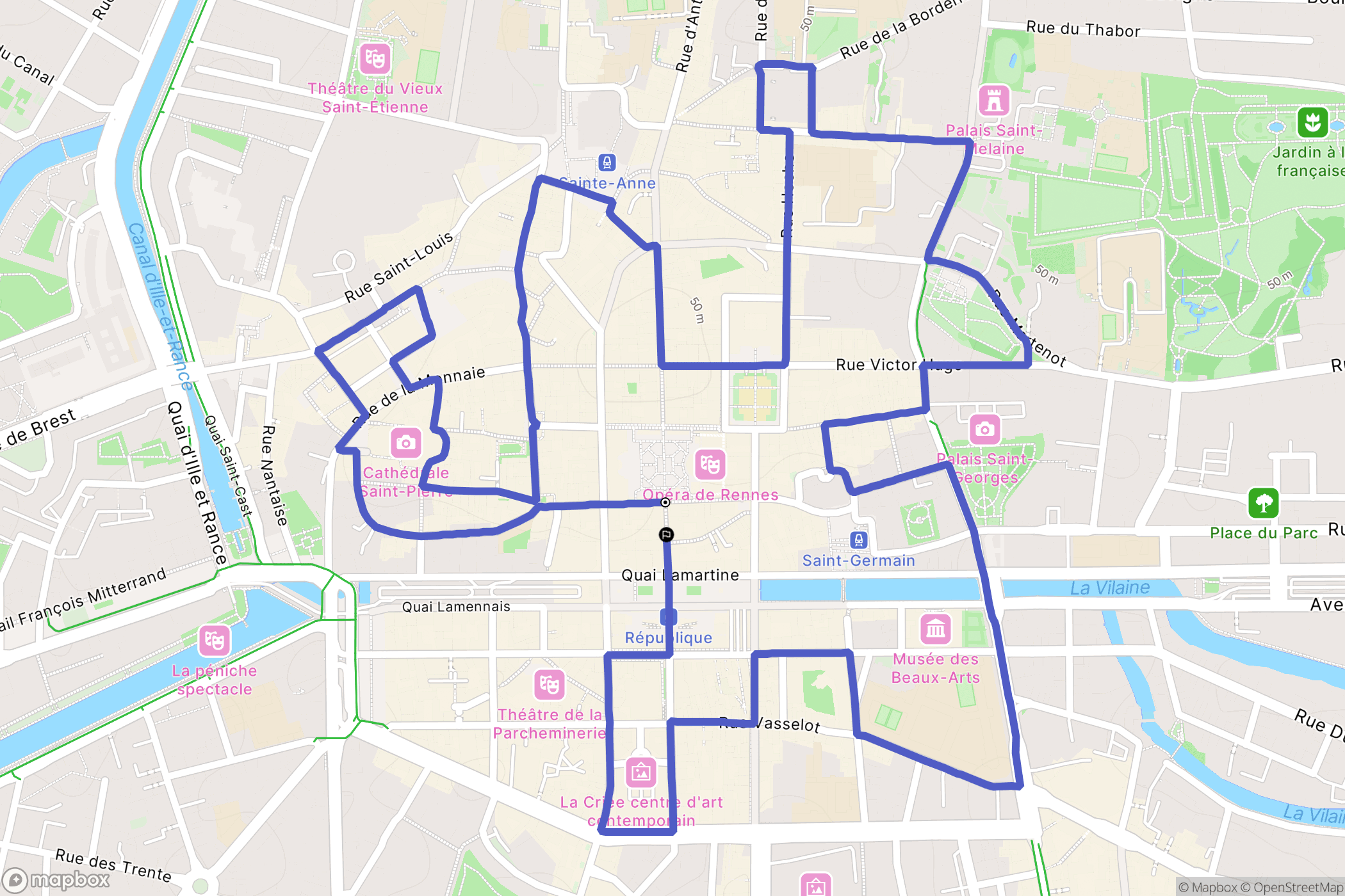 Rennes : carte du parcours de randonnée - France