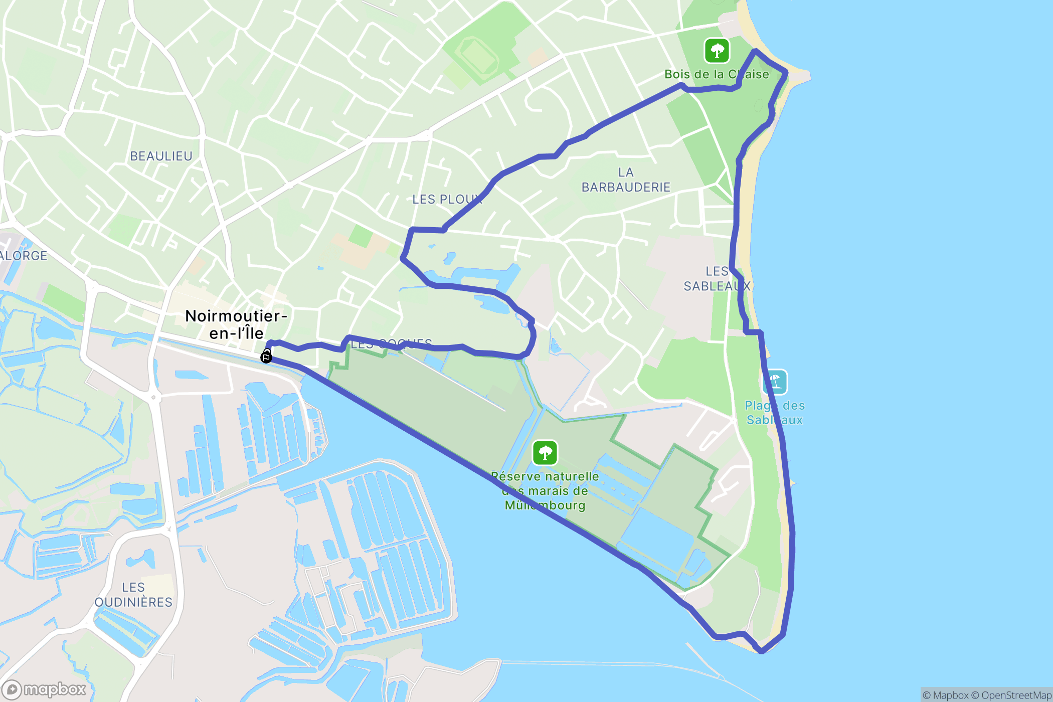 Noirmoutier : carte du parcours de randonnée - France