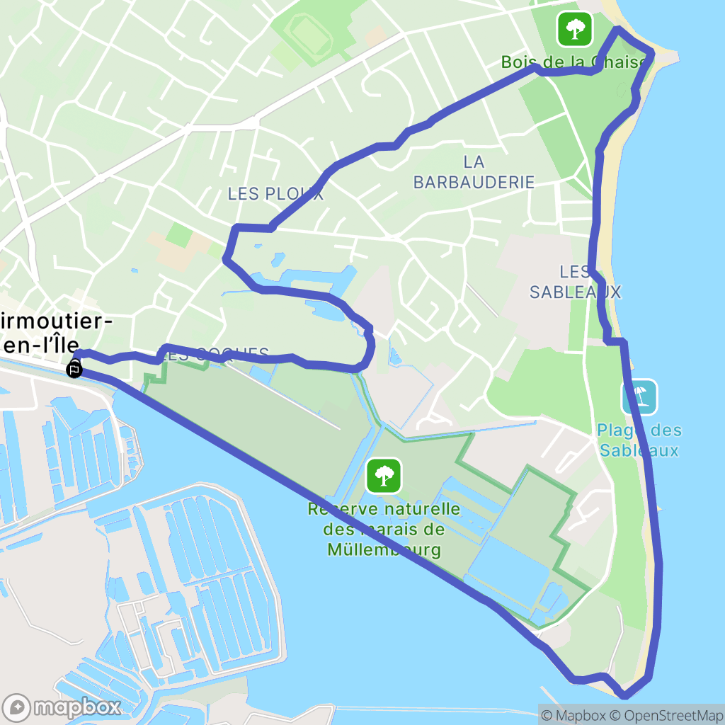 Noirmoutier : carte du parcours de randonnée - France