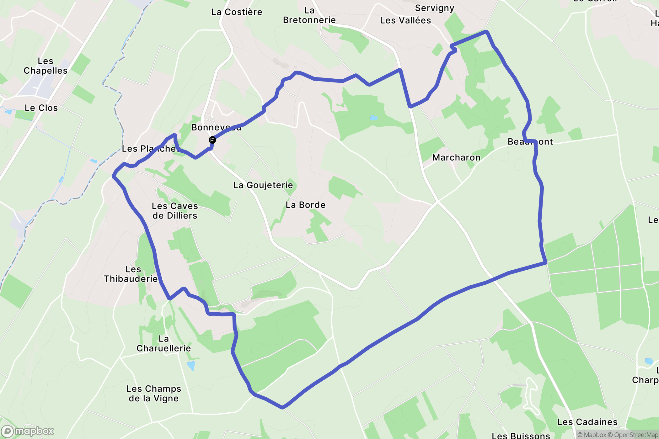 Bonneveau : carte du parcours de randonnée - France