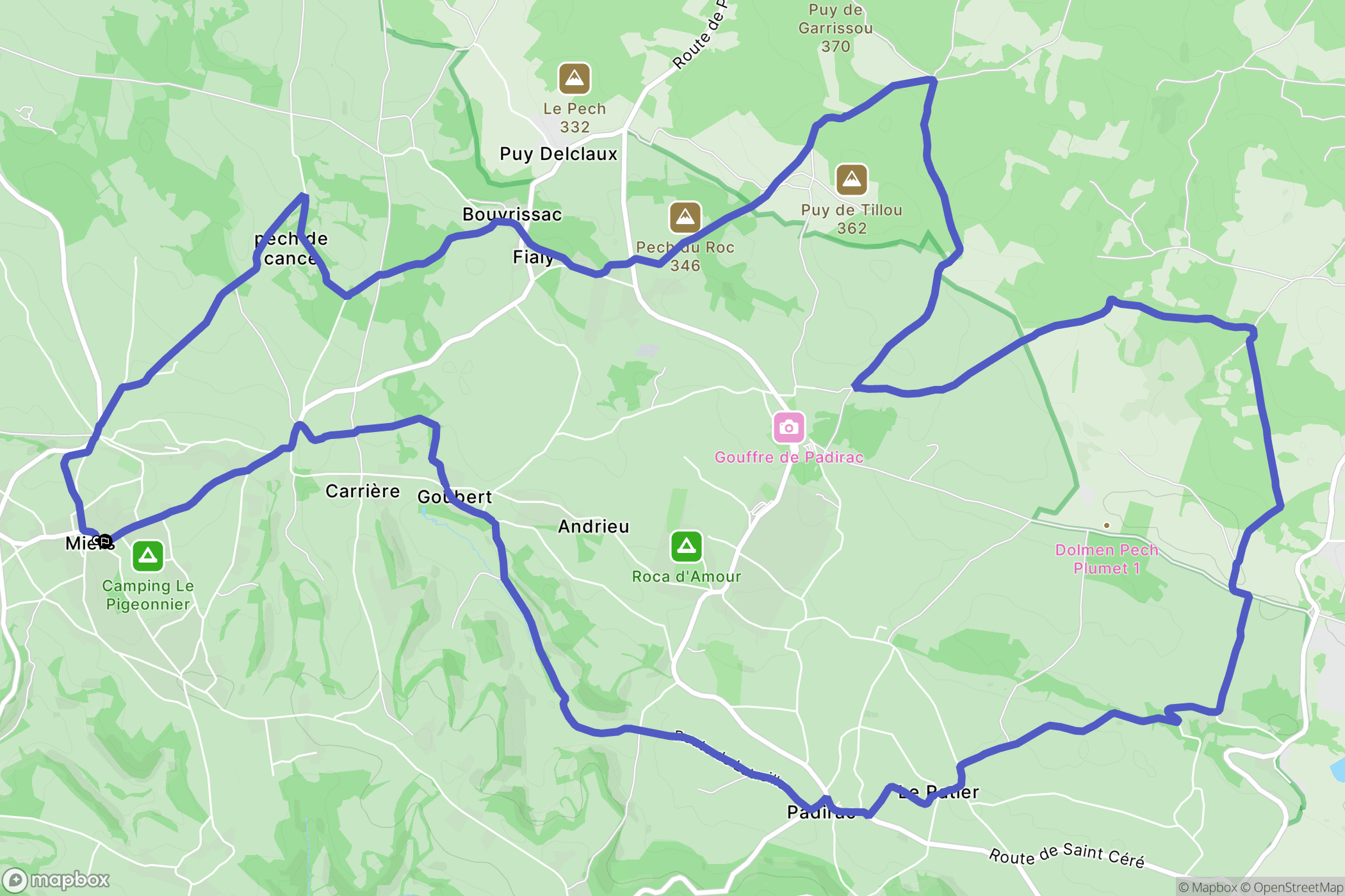 Miers : carte du parcours de randonnée - France