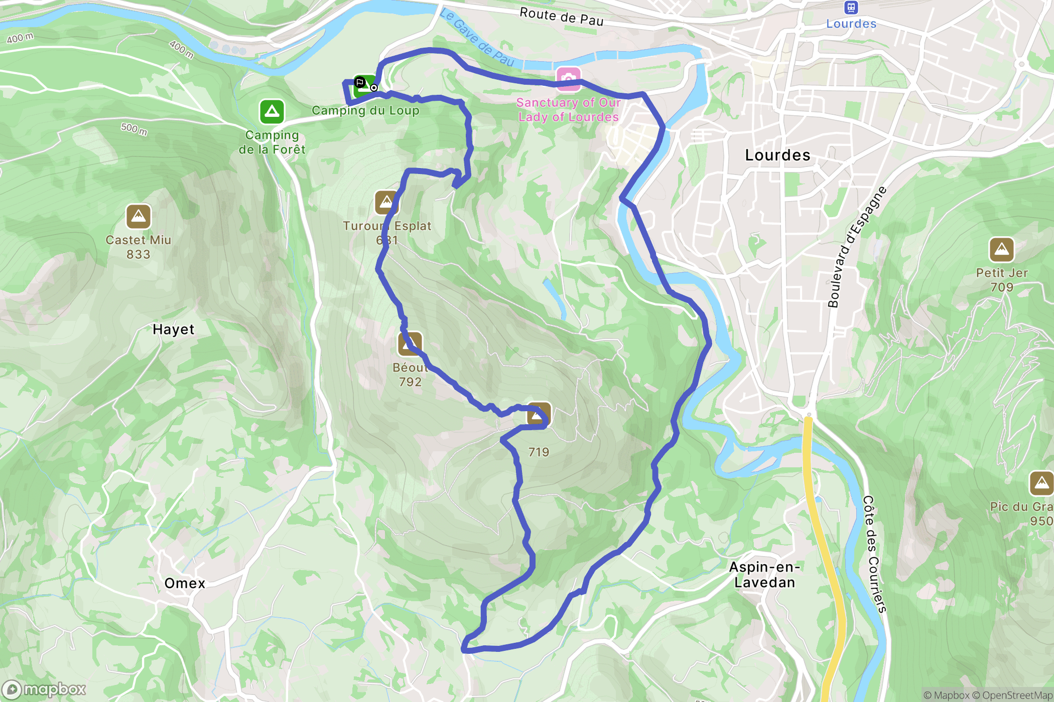 Camping du Loup, Lourdes : carte du parcours de randonnée - France