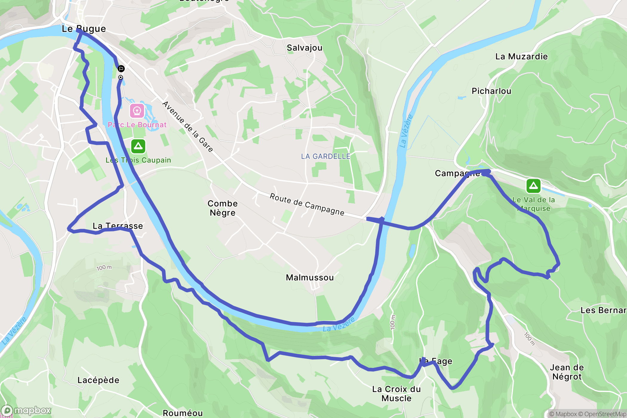 Le Bugue : carte du parcours de randonnée - France