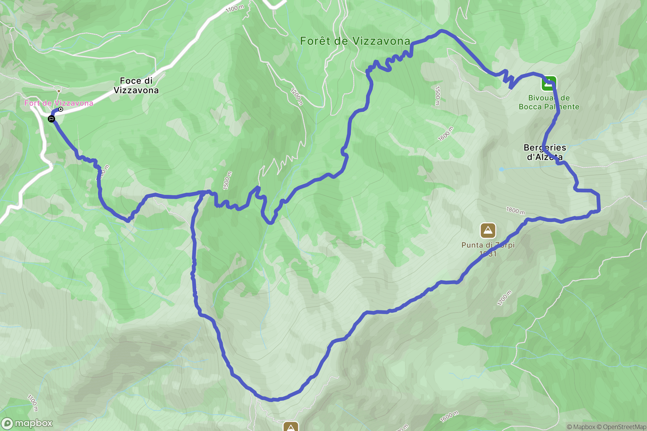 Bocognano : carte du parcours de randonnée - France