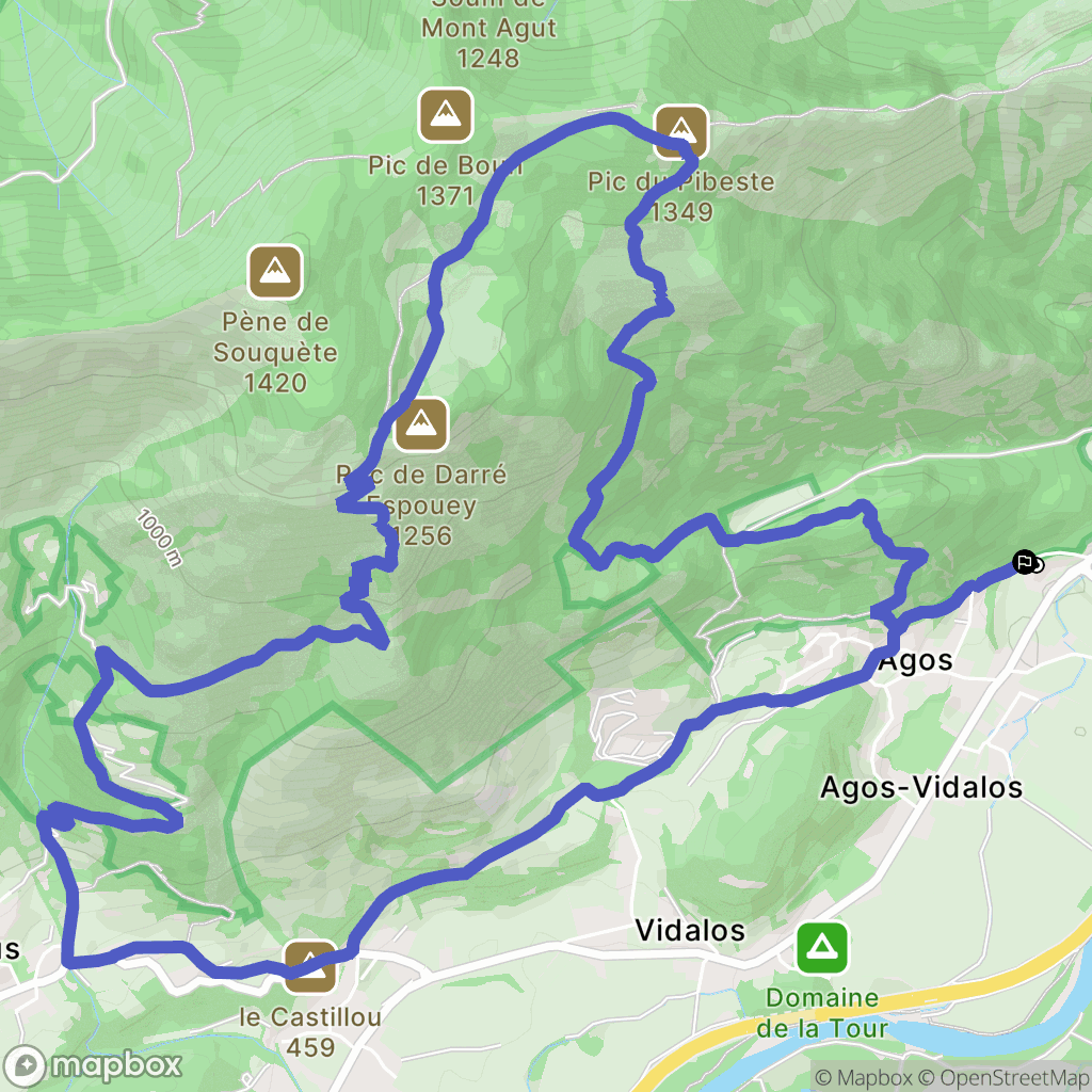 Agos-Vidalos : carte du parcours de randonnée - France