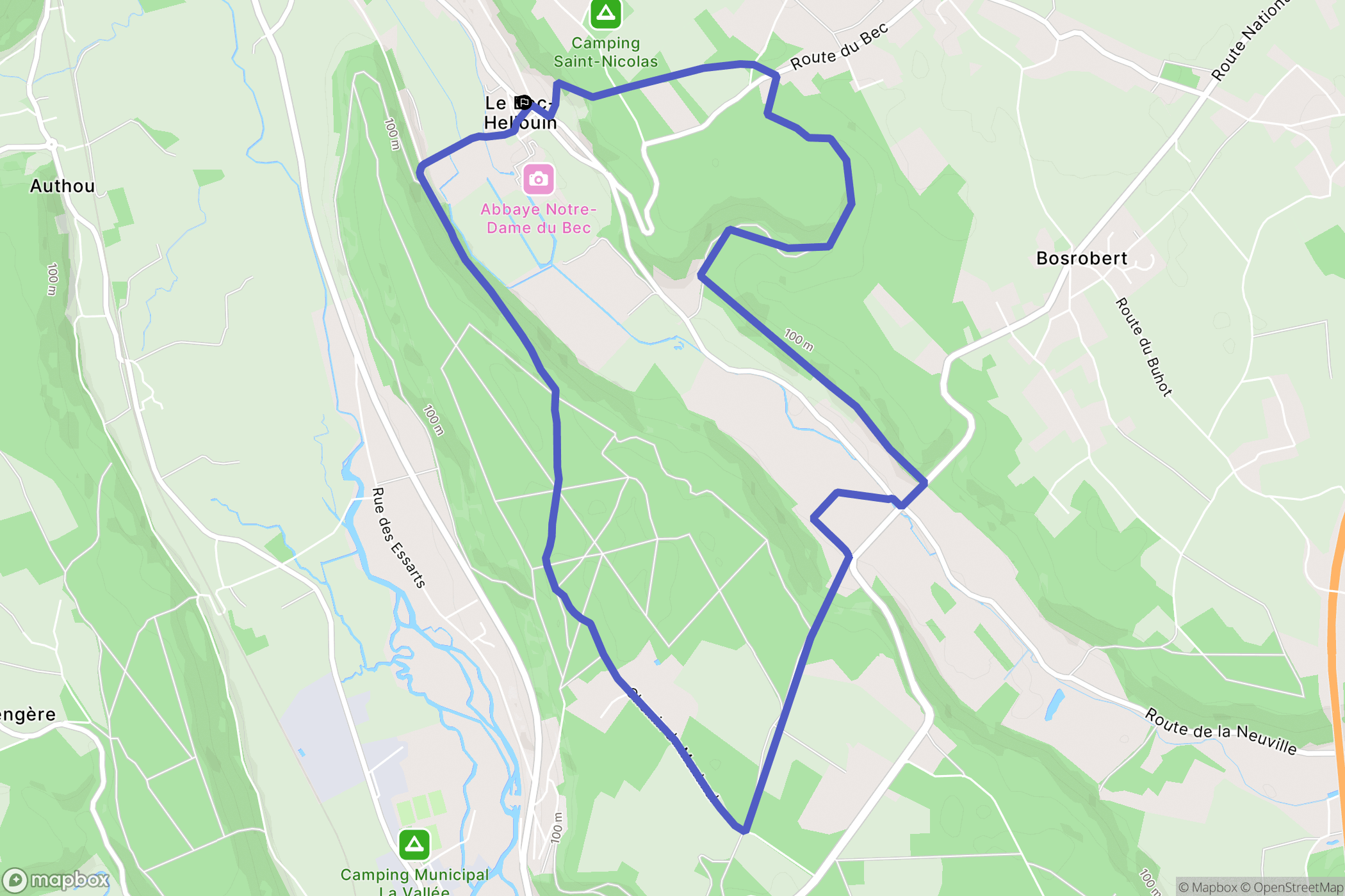 Le Bec-Hellouin : carte du parcours de randonnée - France