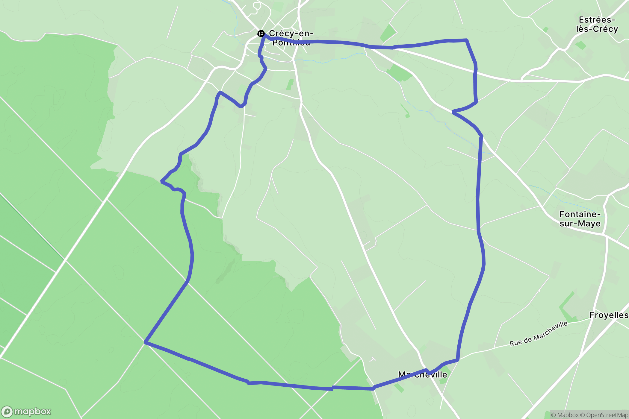 Crécy-en-Ponthieu : carte du parcours de randonnée - France