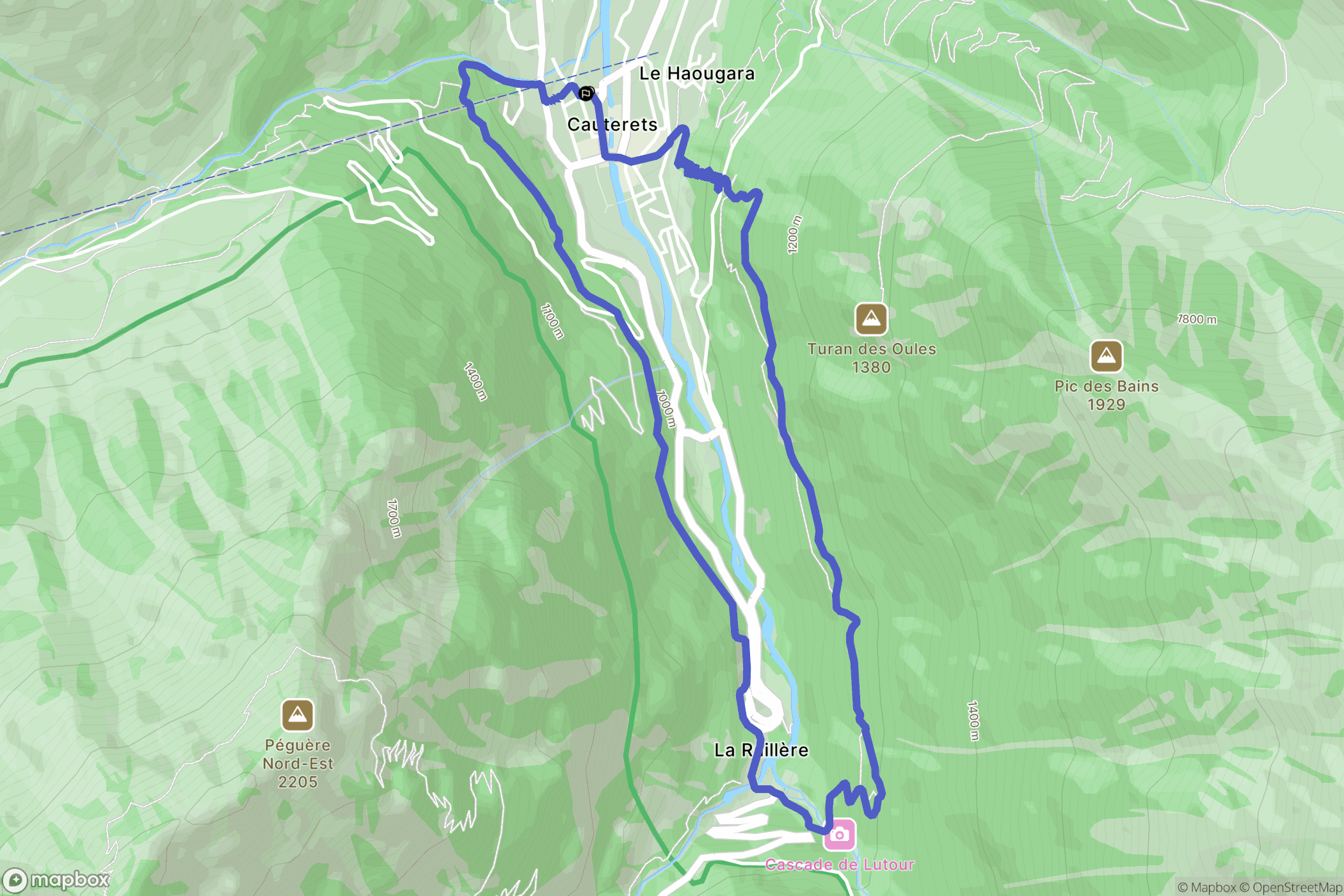Cauterets : carte du parcours de randonnée - France