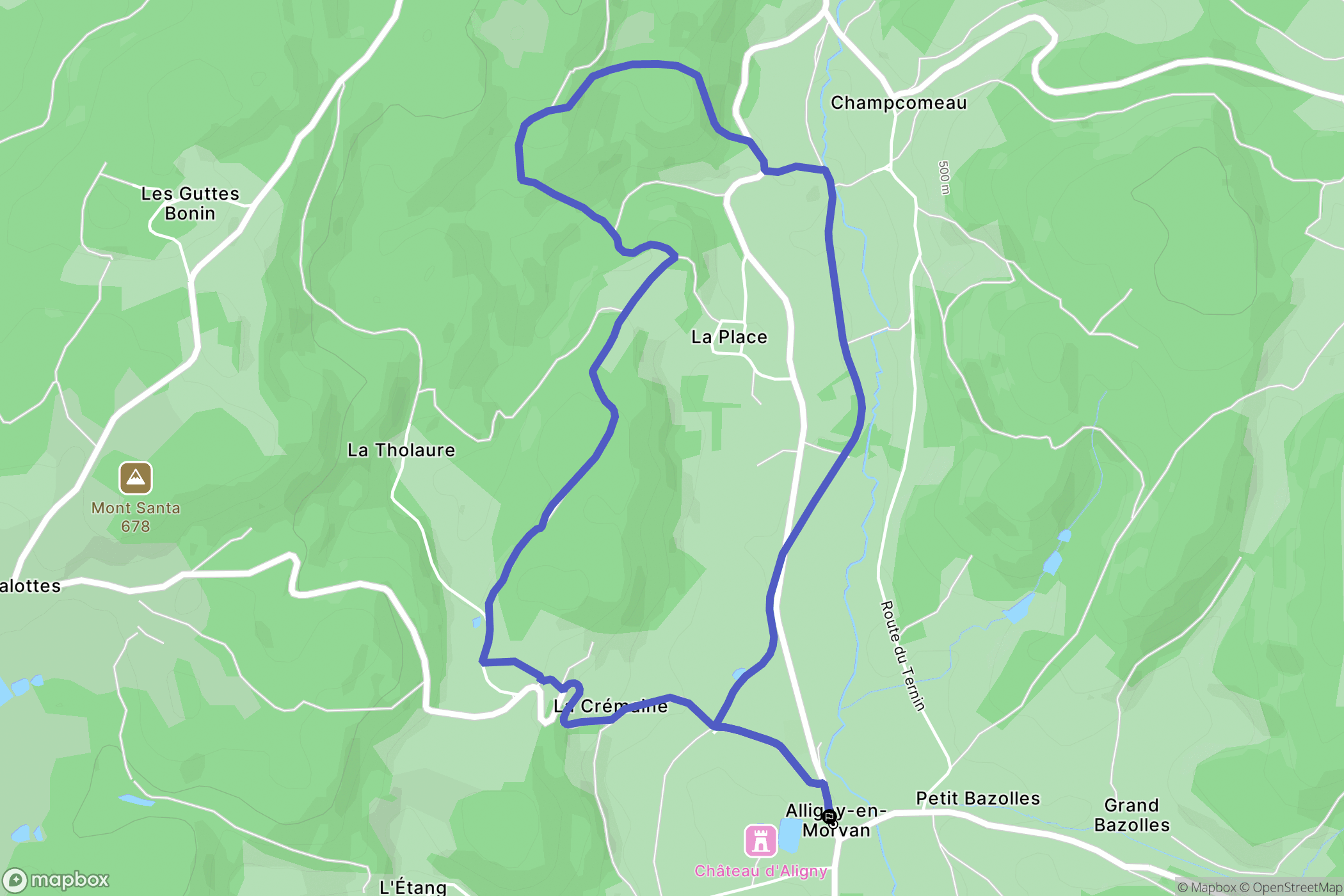 Alligny-en-Morvan : carte du parcours de randonnée - France