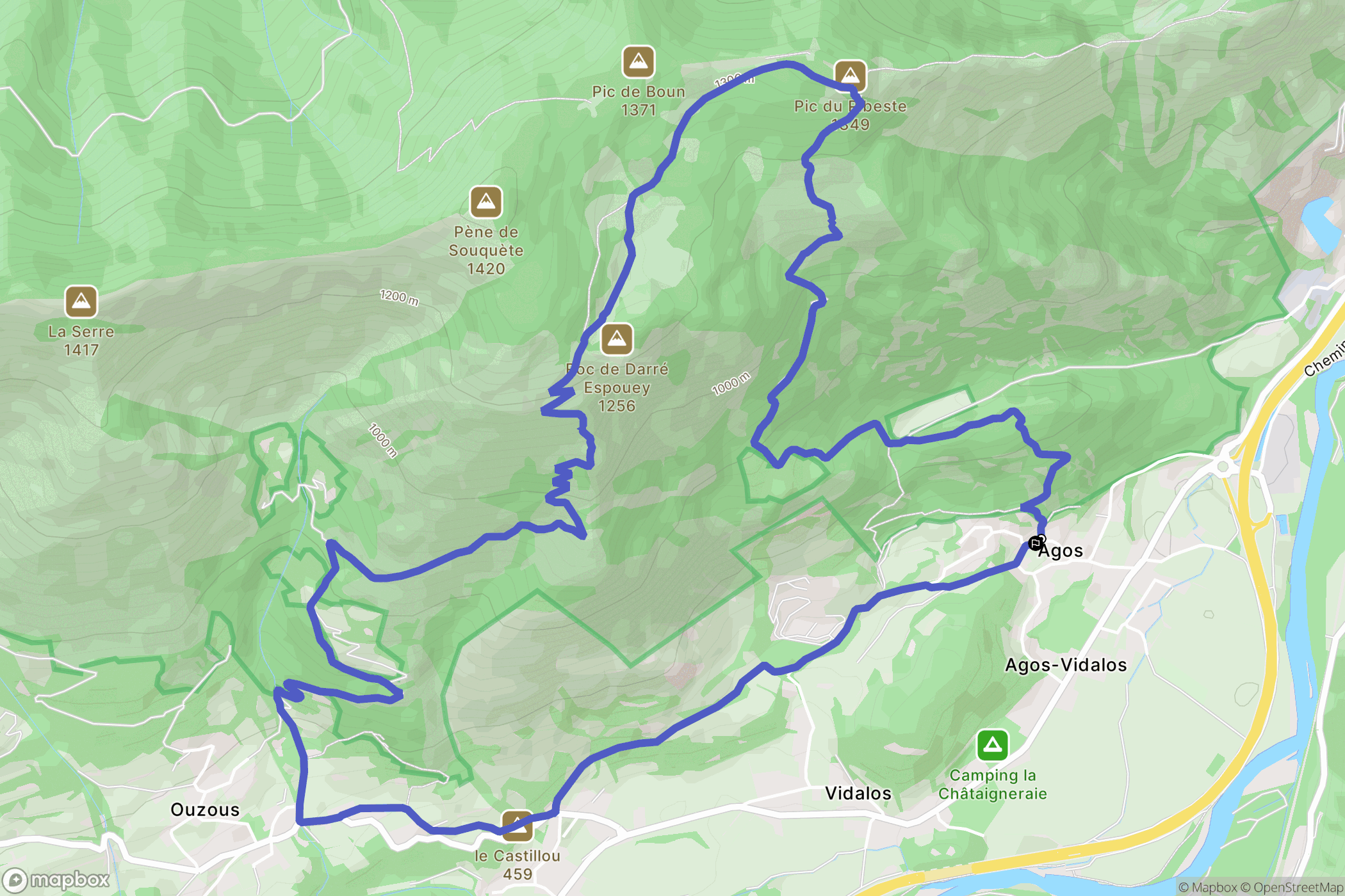Agos-Vidalos : carte du parcours de randonnée - France