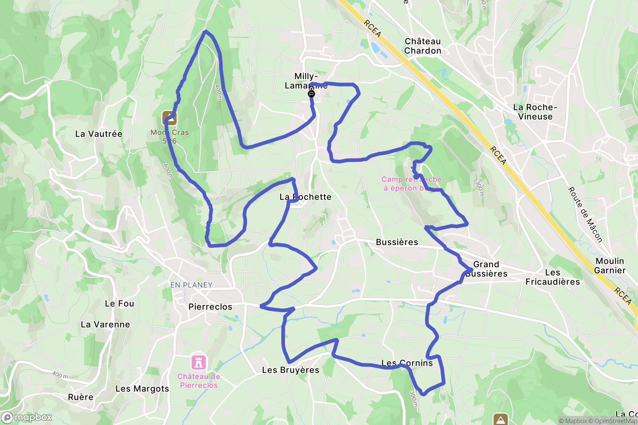 Milly-Lamartine : carte du parcours de randonnée - France
