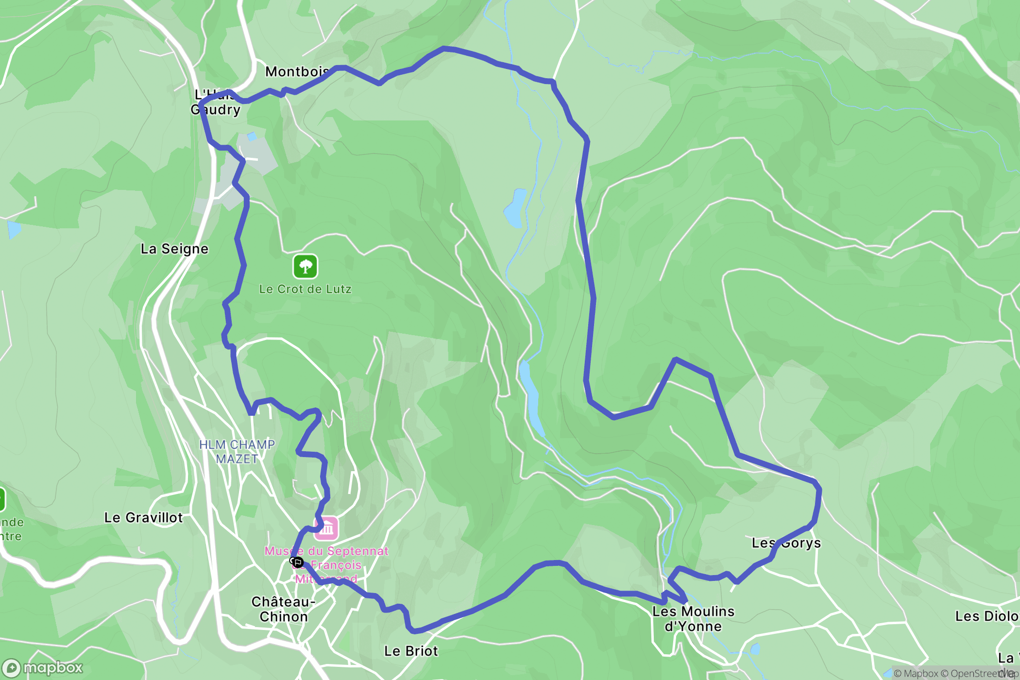 Château-Chinon(Ville) : carte du parcours de randonnée - France
