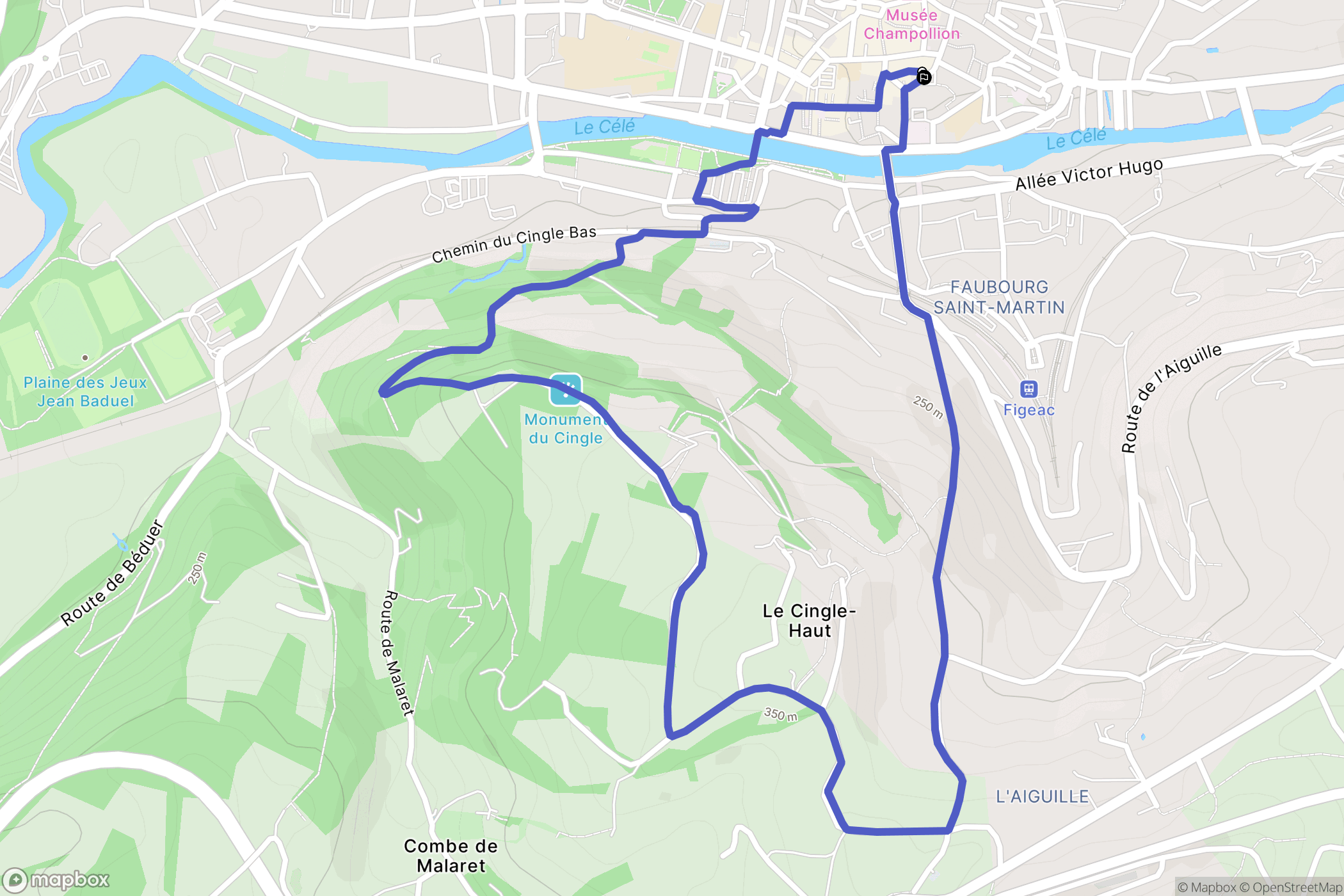 Figeac : carte du parcours de randonnée - France