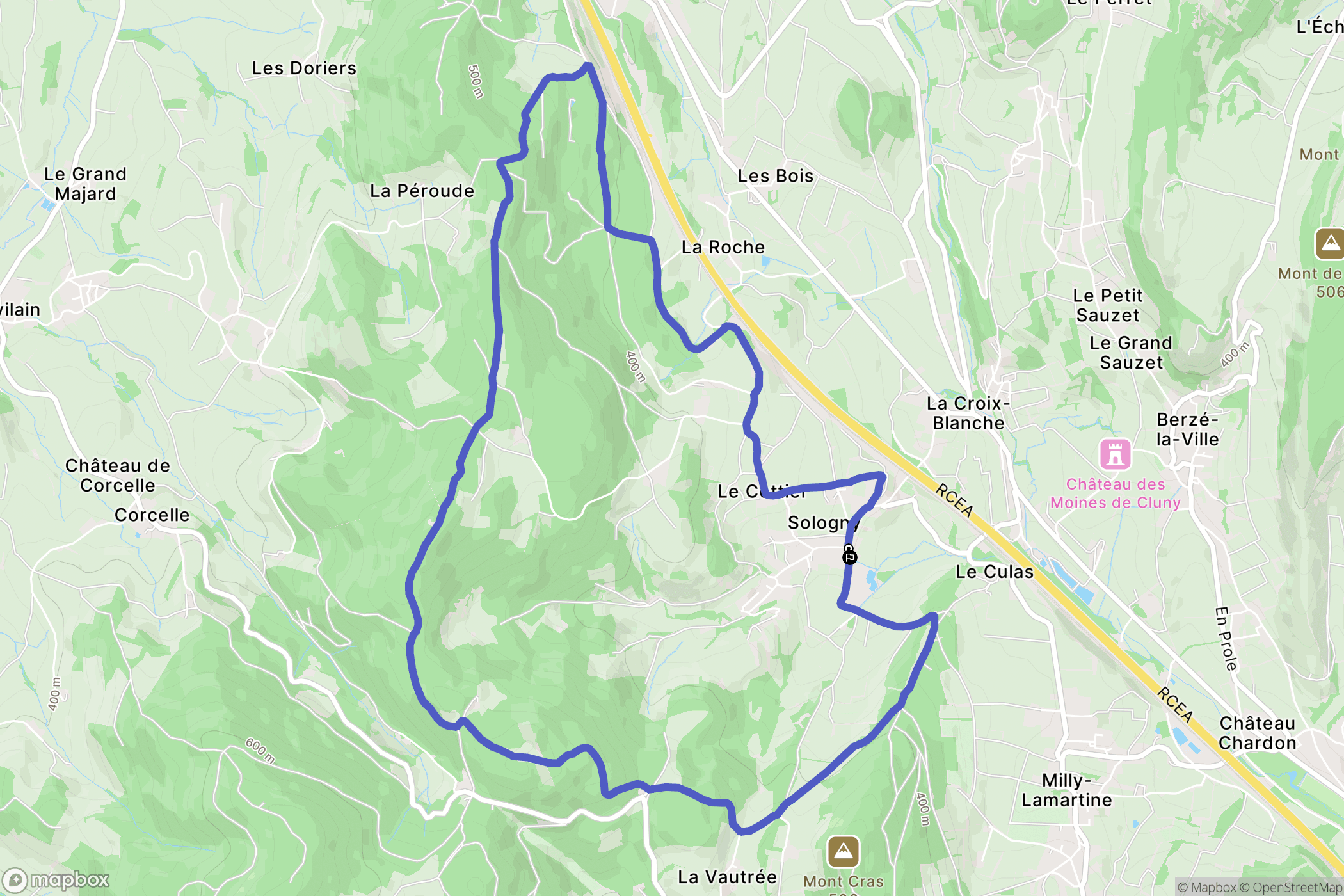 Sologny : carte du parcours de randonnée - France