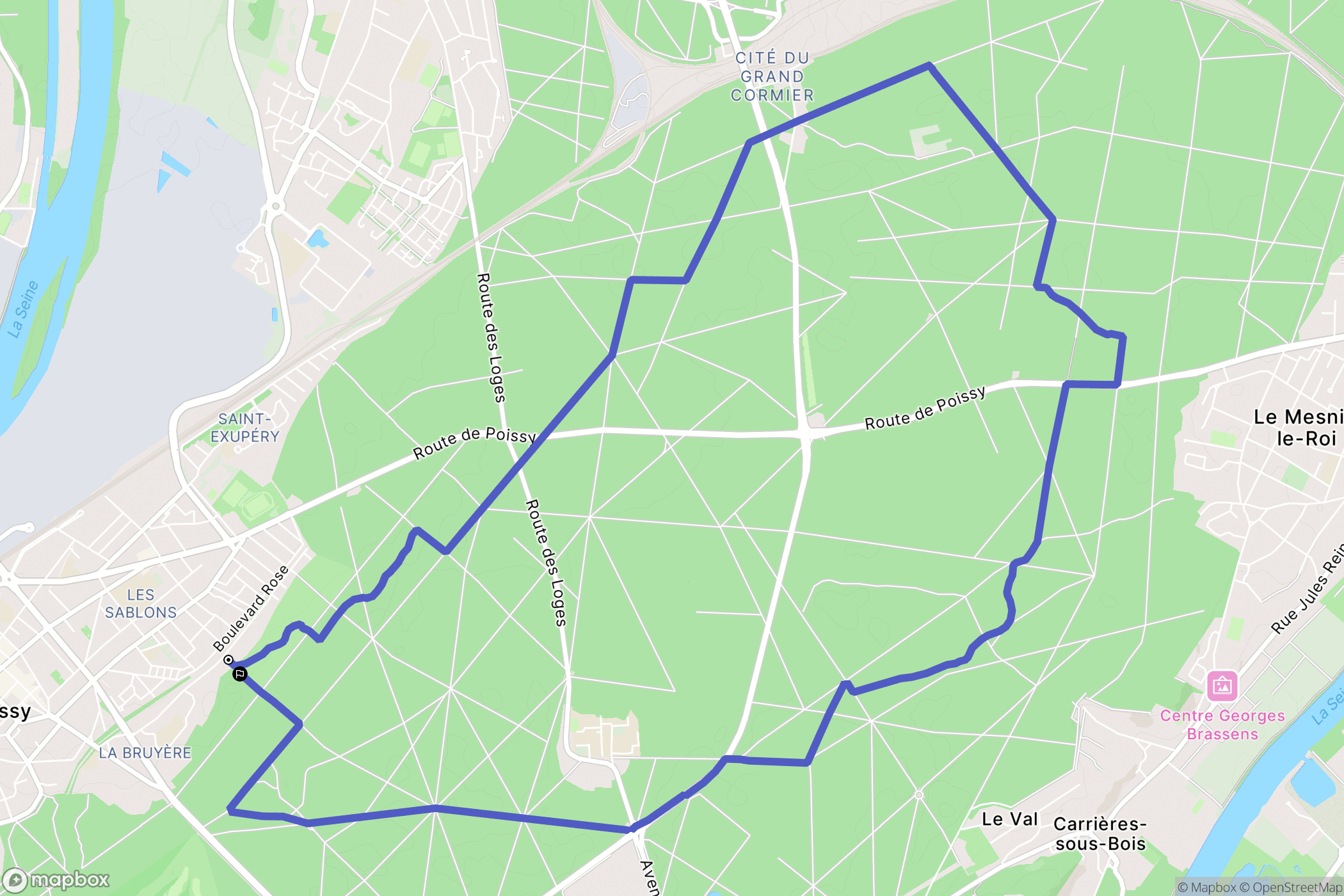 Poissy : carte du parcours de randonnée - France