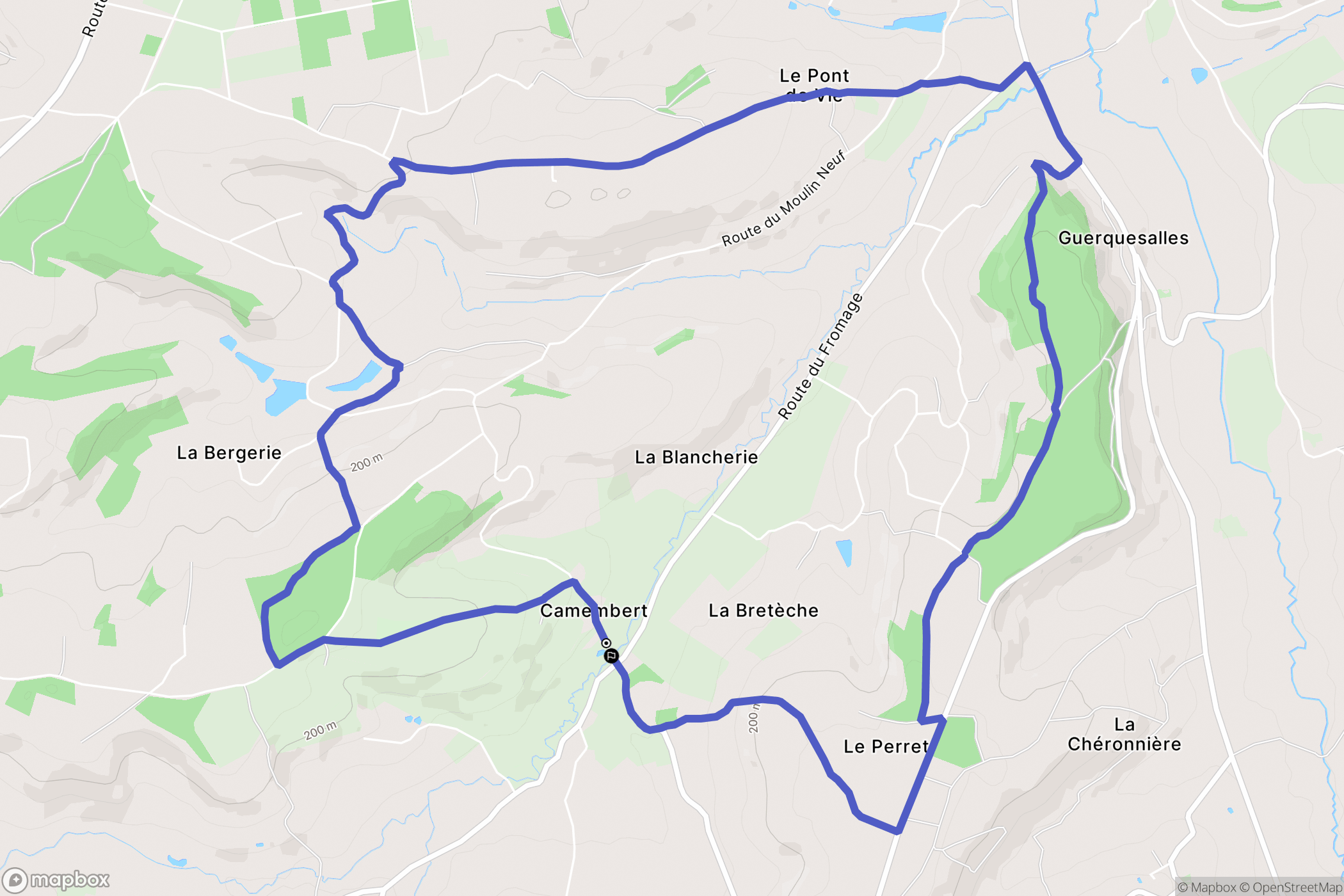 Camembert : carte du parcours de randonnée - France