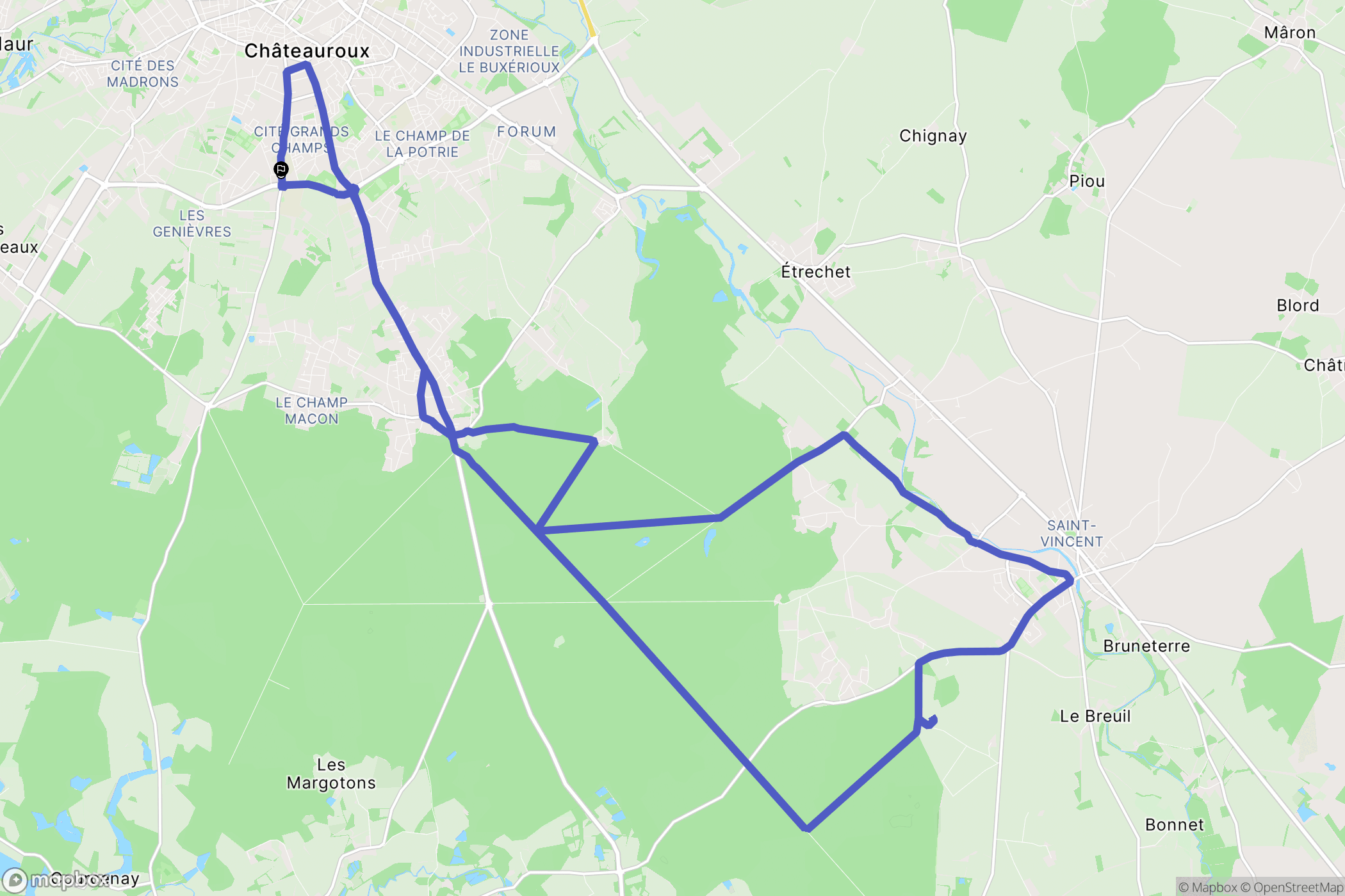Châteauroux : carte du parcours de randonnée - France