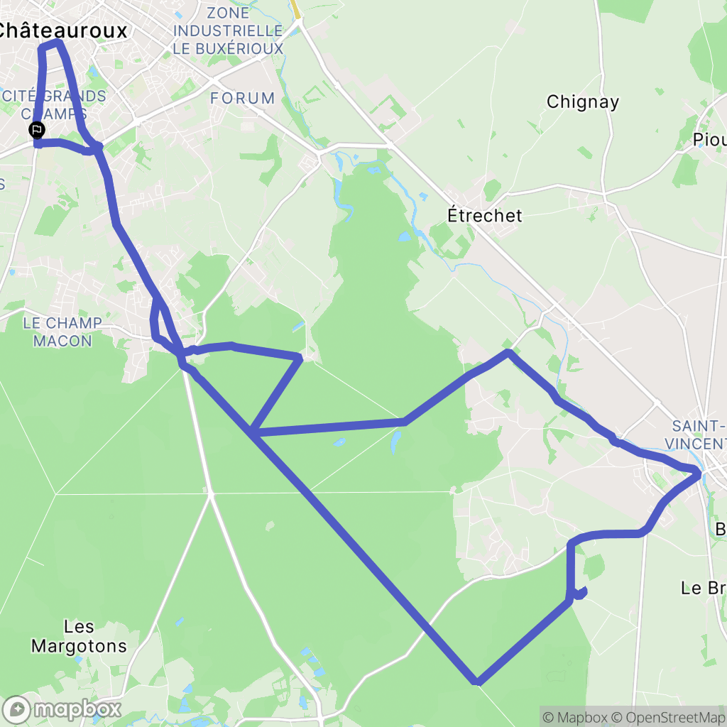 Châteauroux : carte du parcours de randonnée - France