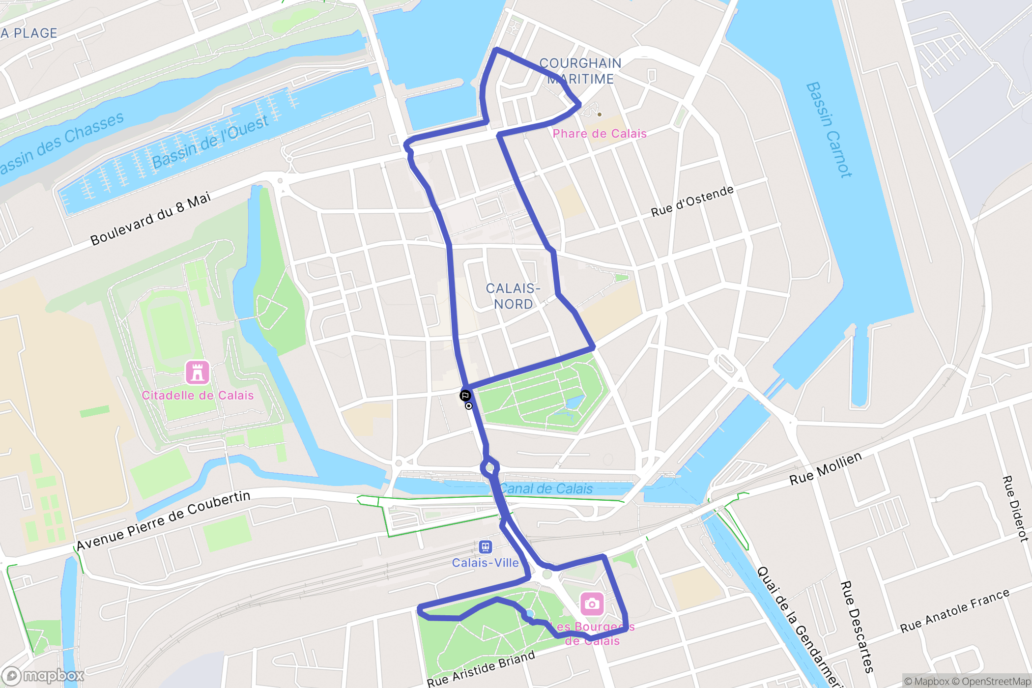 Calais : carte du parcours de randonnée - France
