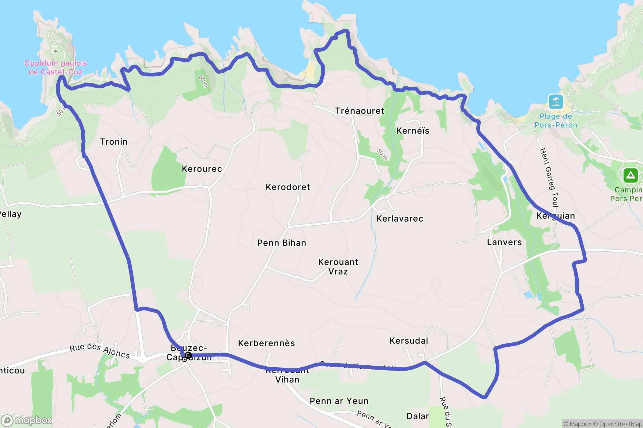 Beuzec-Cap-Sizun : carte du parcours de randonnée - France