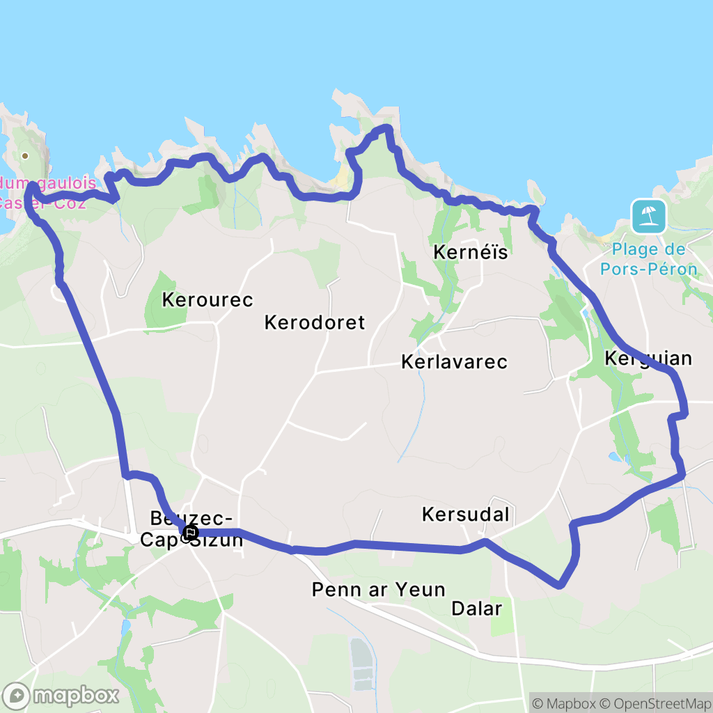 Beuzec-Cap-Sizun : carte du parcours de randonnée - France