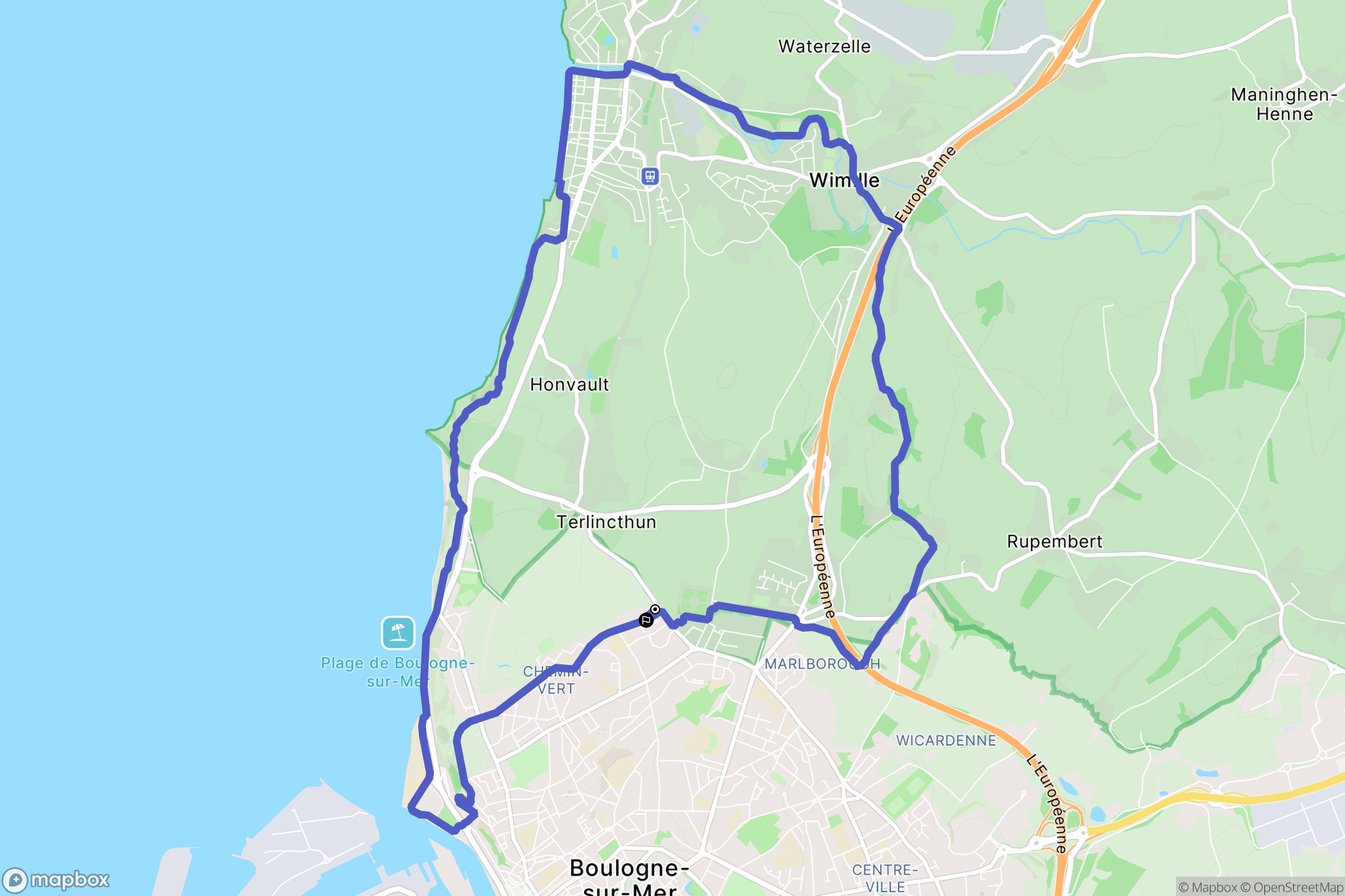Boulogne-sur-Mer : carte du parcours de randonnée - France