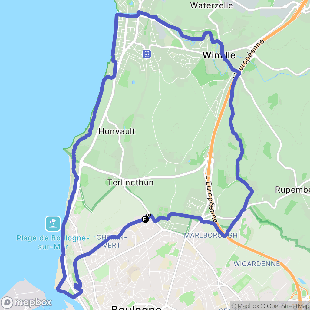 Boulogne-sur-Mer : carte du parcours de randonnée - France