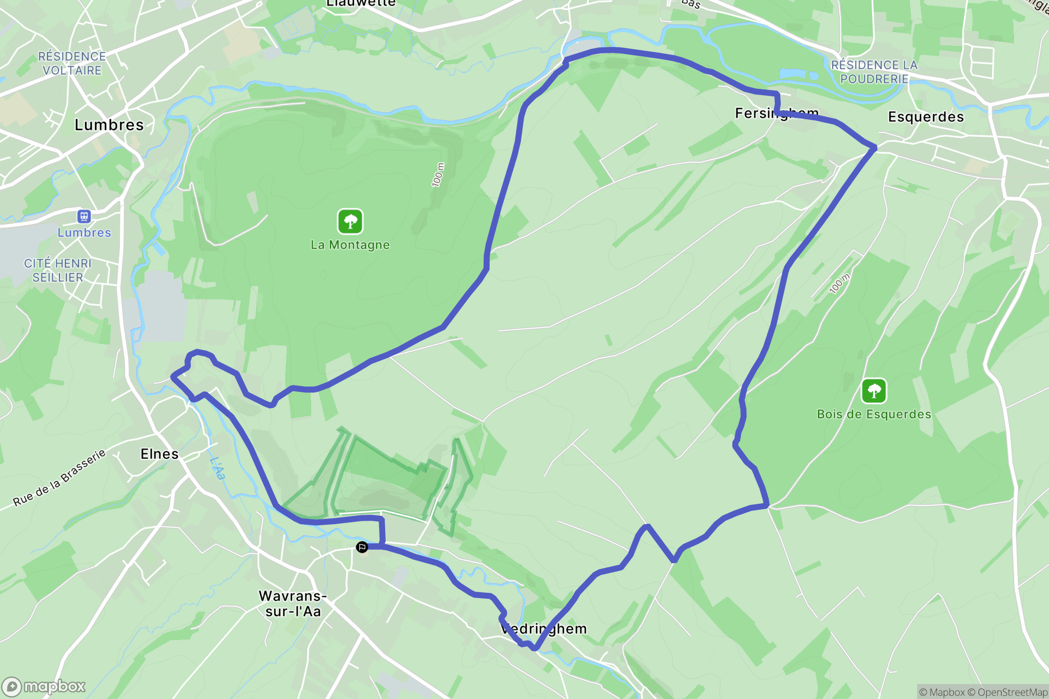 Wavrans-sur-l'Aa : carte du parcours de randonnée - France