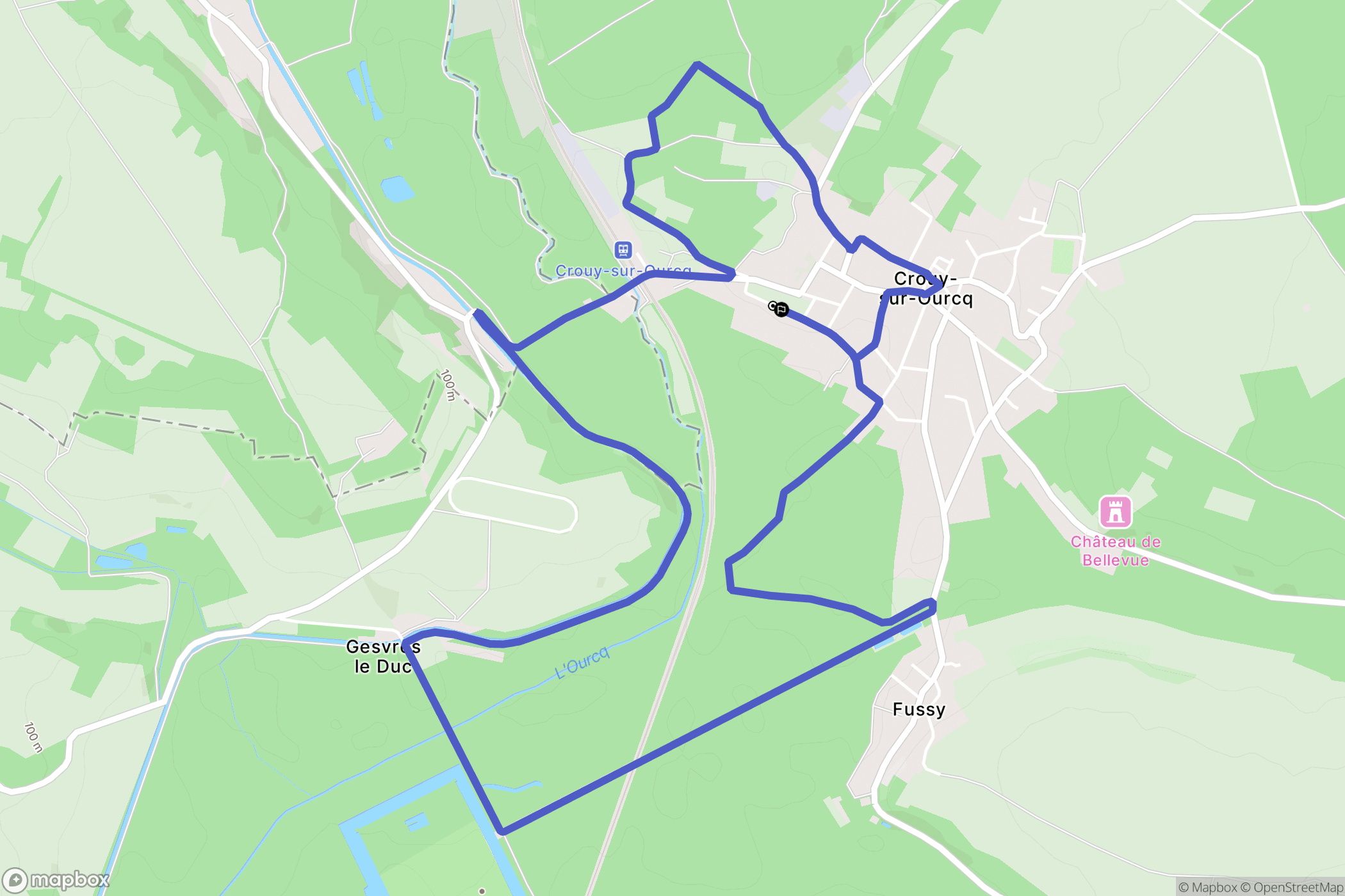 Crouy-sur-Ourcq : carte du parcours de randonnée - France