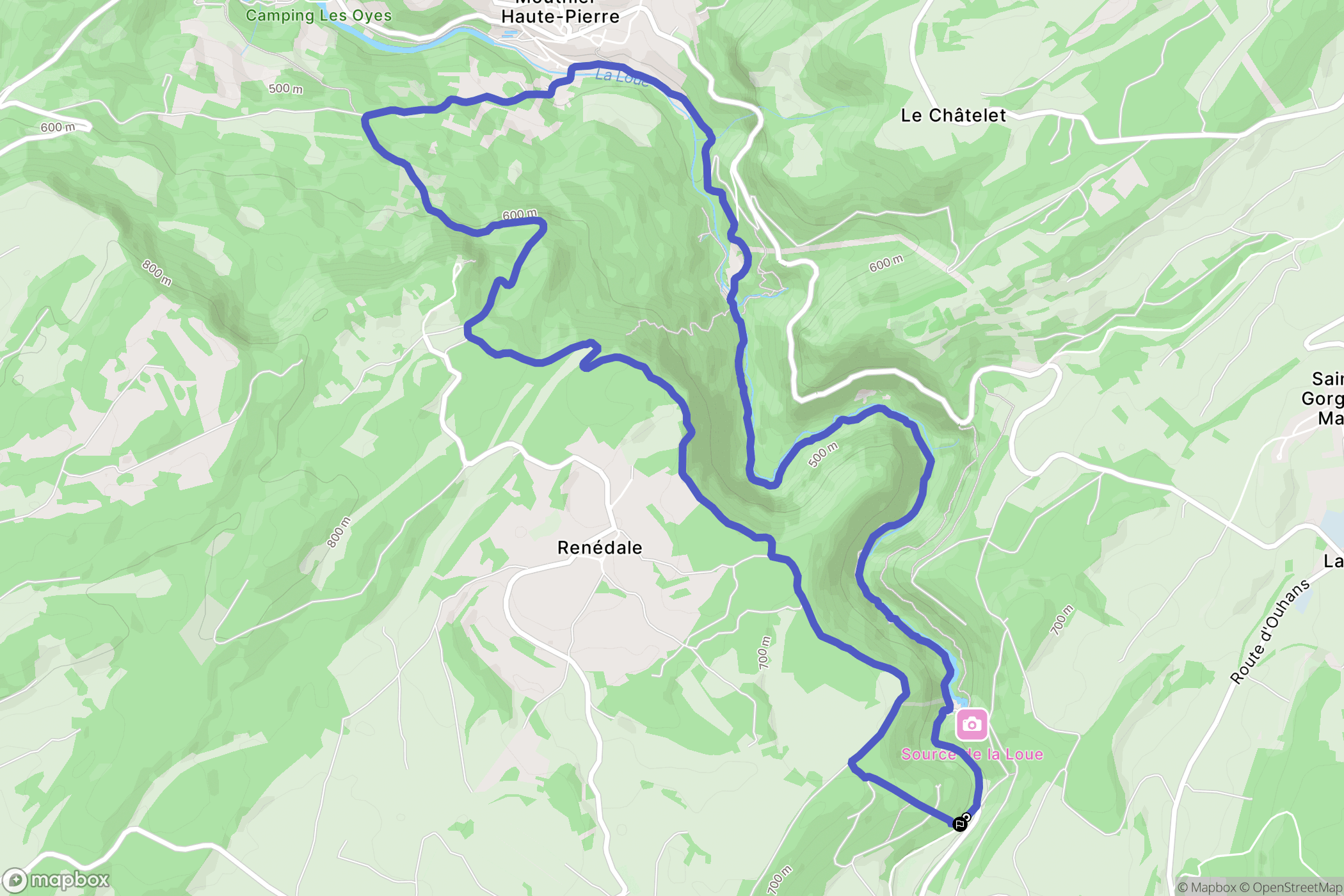 Ouhans : carte du parcours de randonnée - France