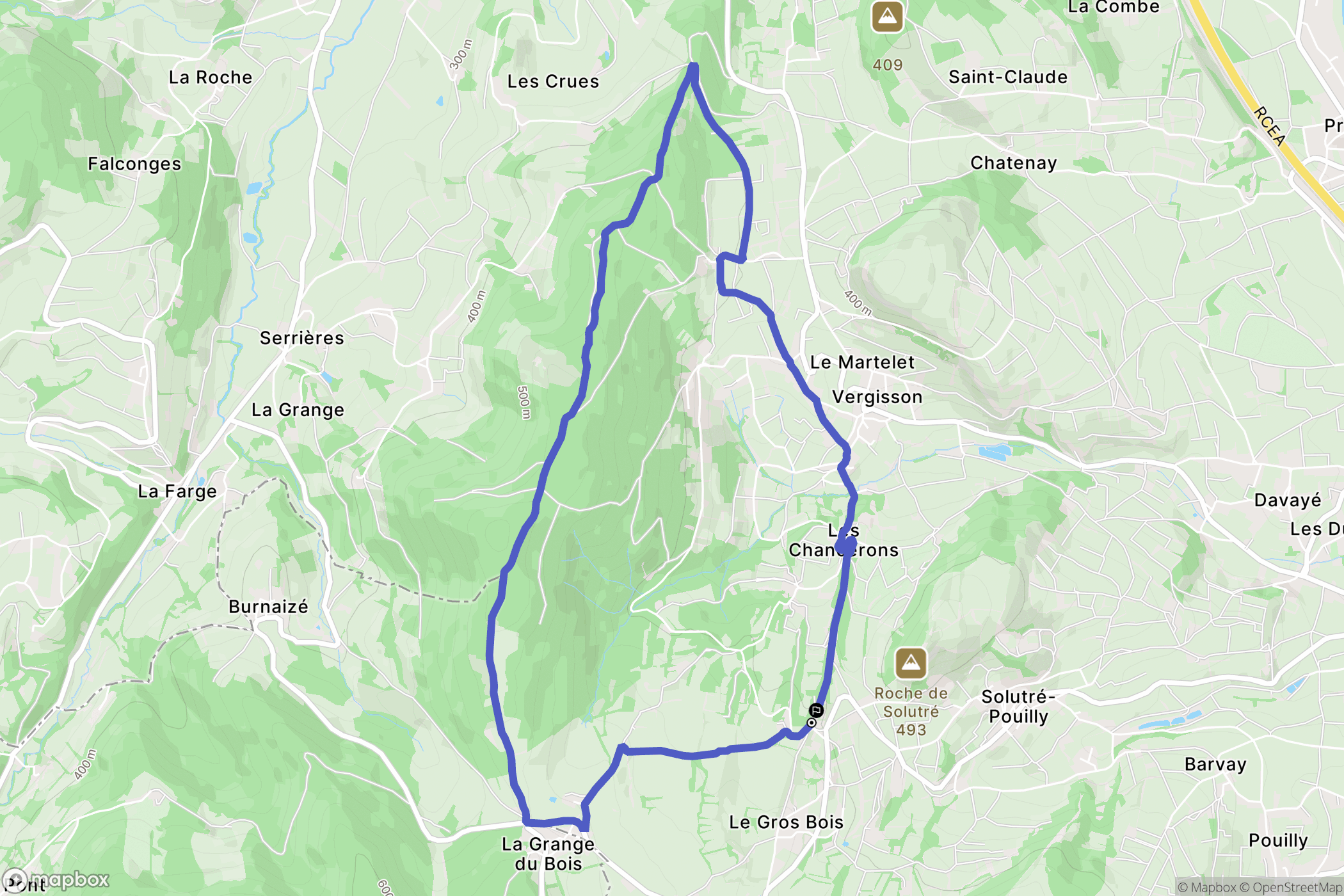 Solutré-Pouilly : carte du parcours de randonnée - France