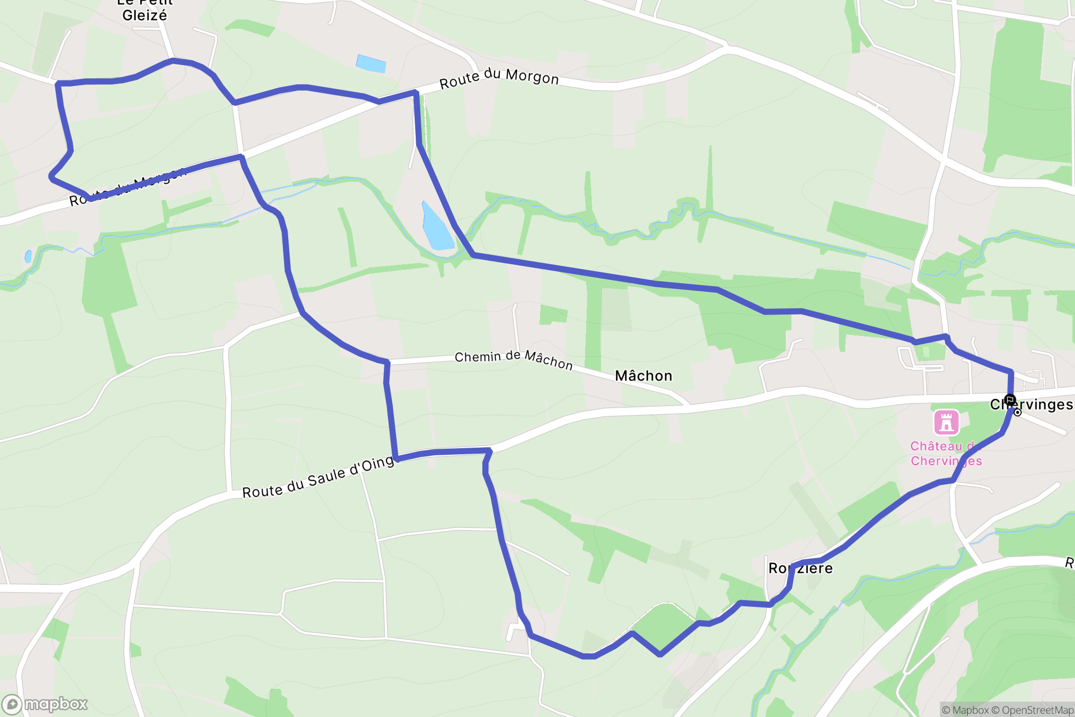 Chervinges, Gleizé : carte du parcours de randonnée - France
