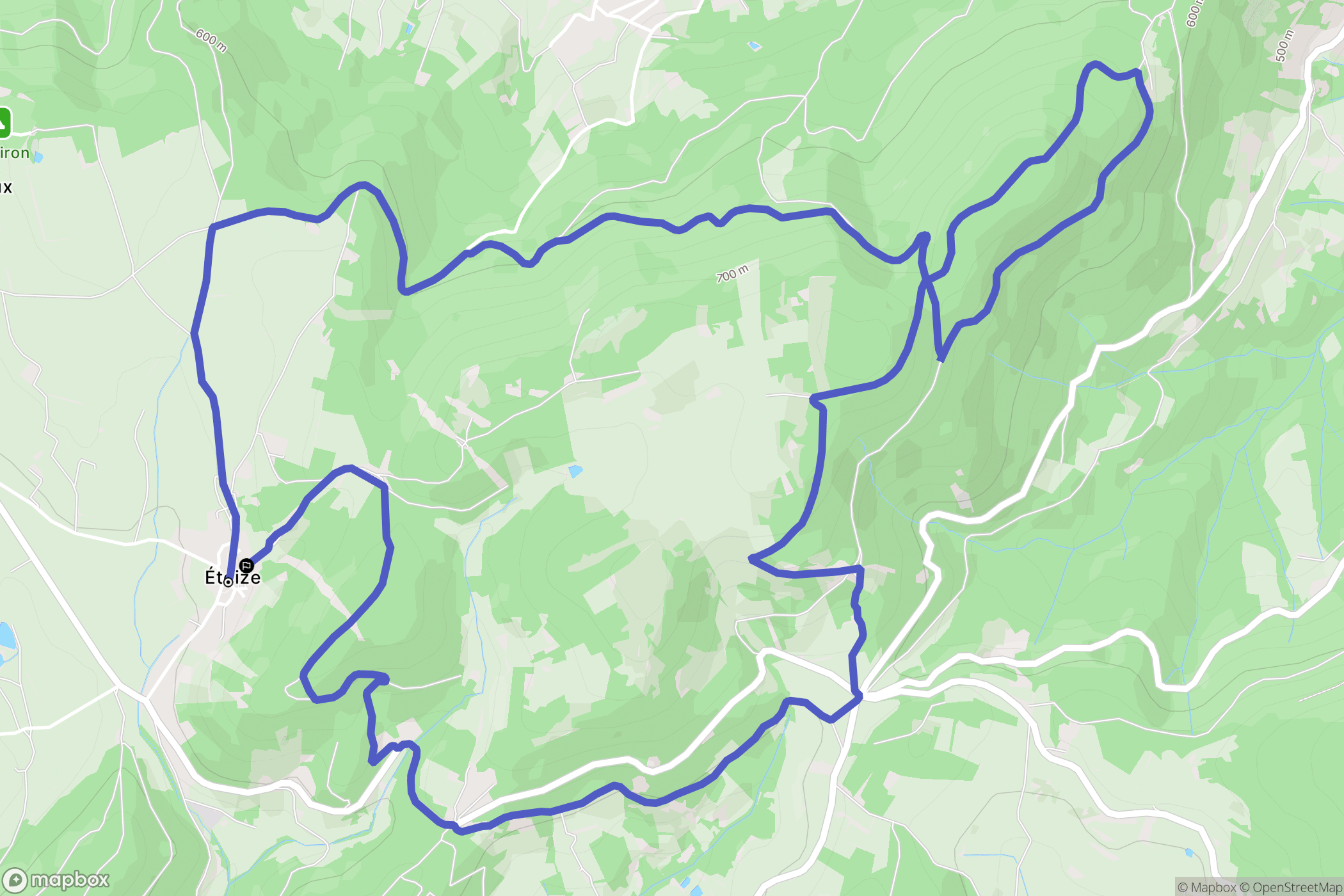 Eteize : carte du parcours de randonnée - France