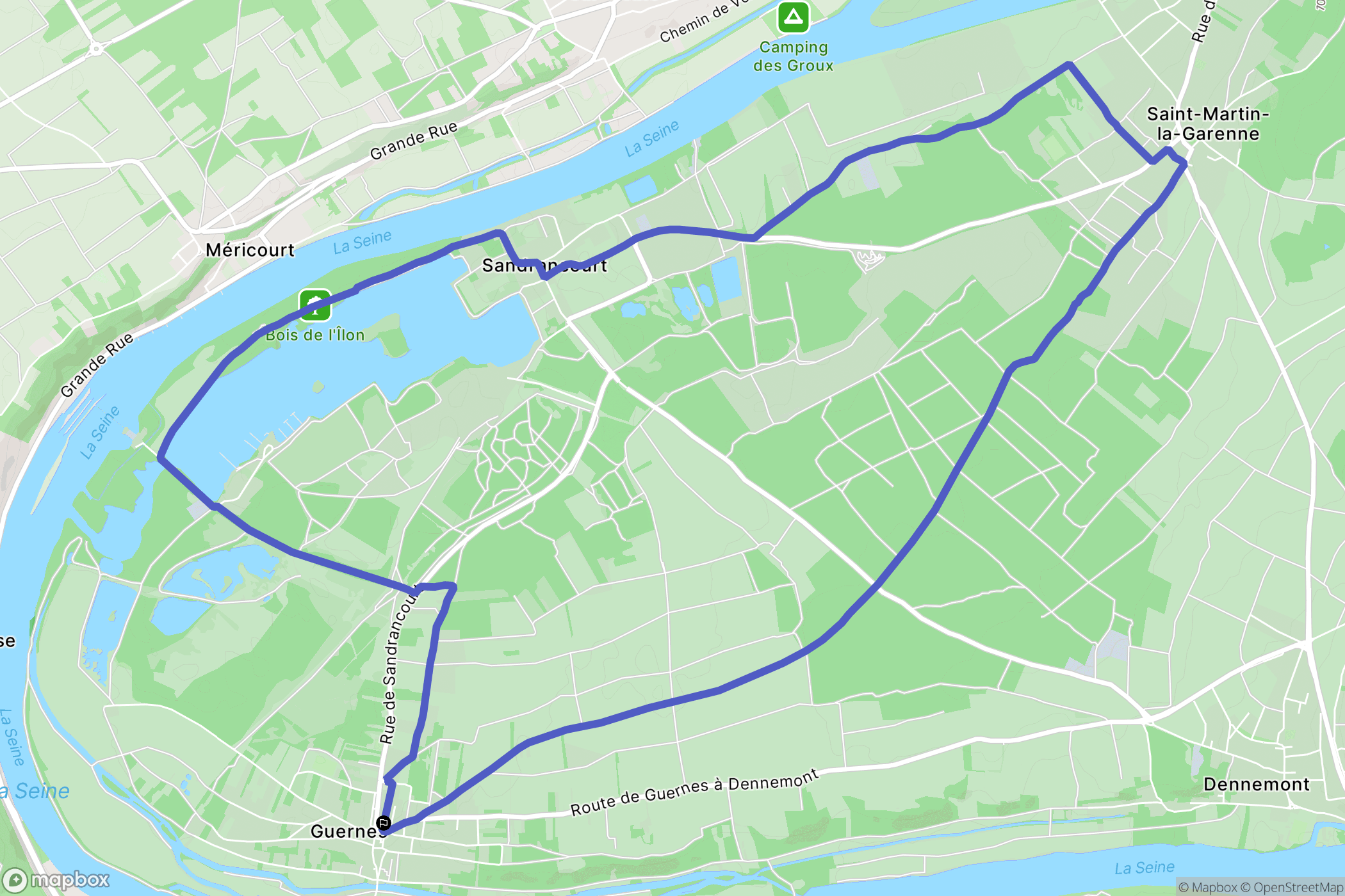 Guernes : carte du parcours de randonnée - France