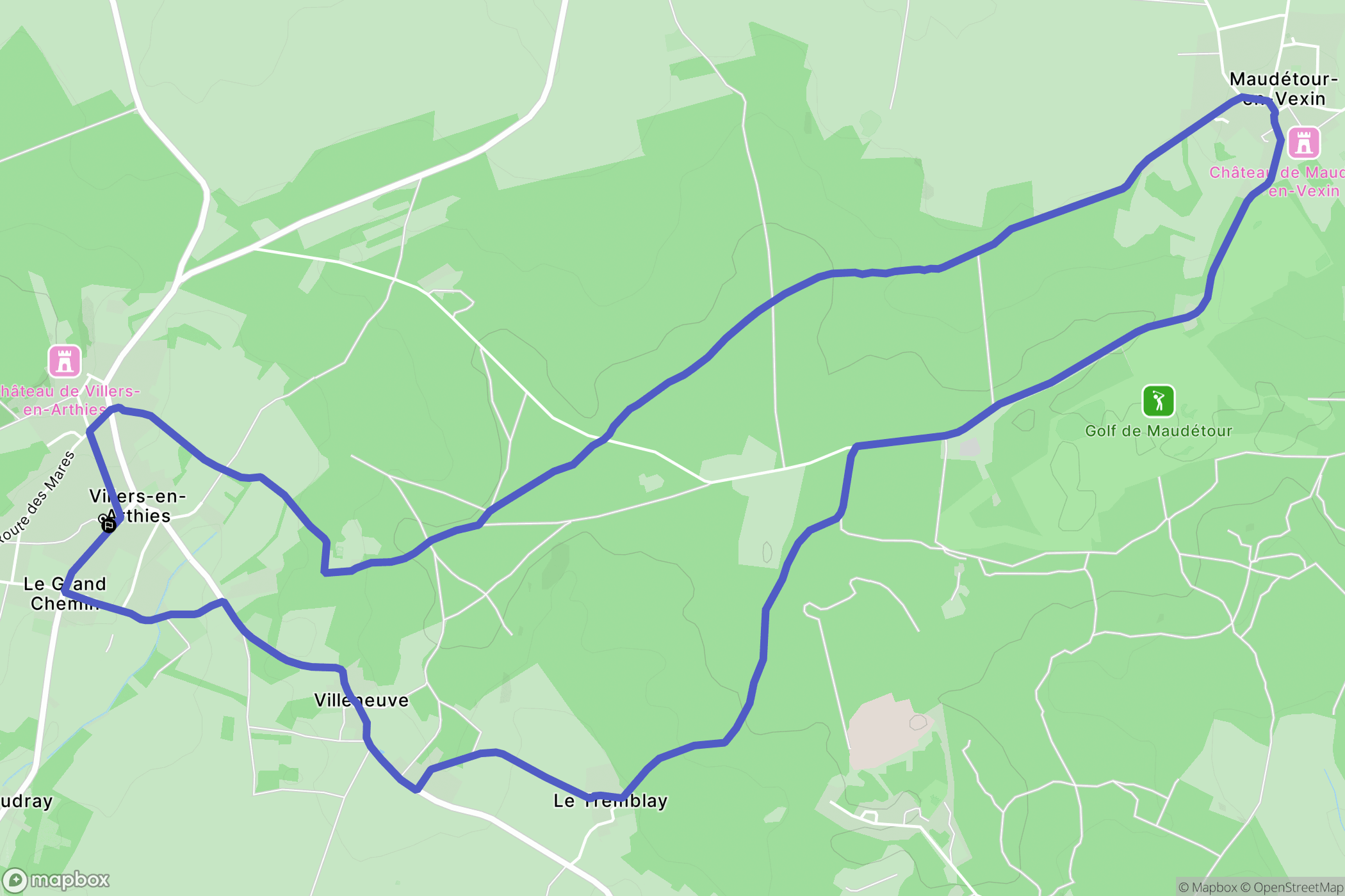 Villers-en-Arthies : carte du parcours de randonnée - France