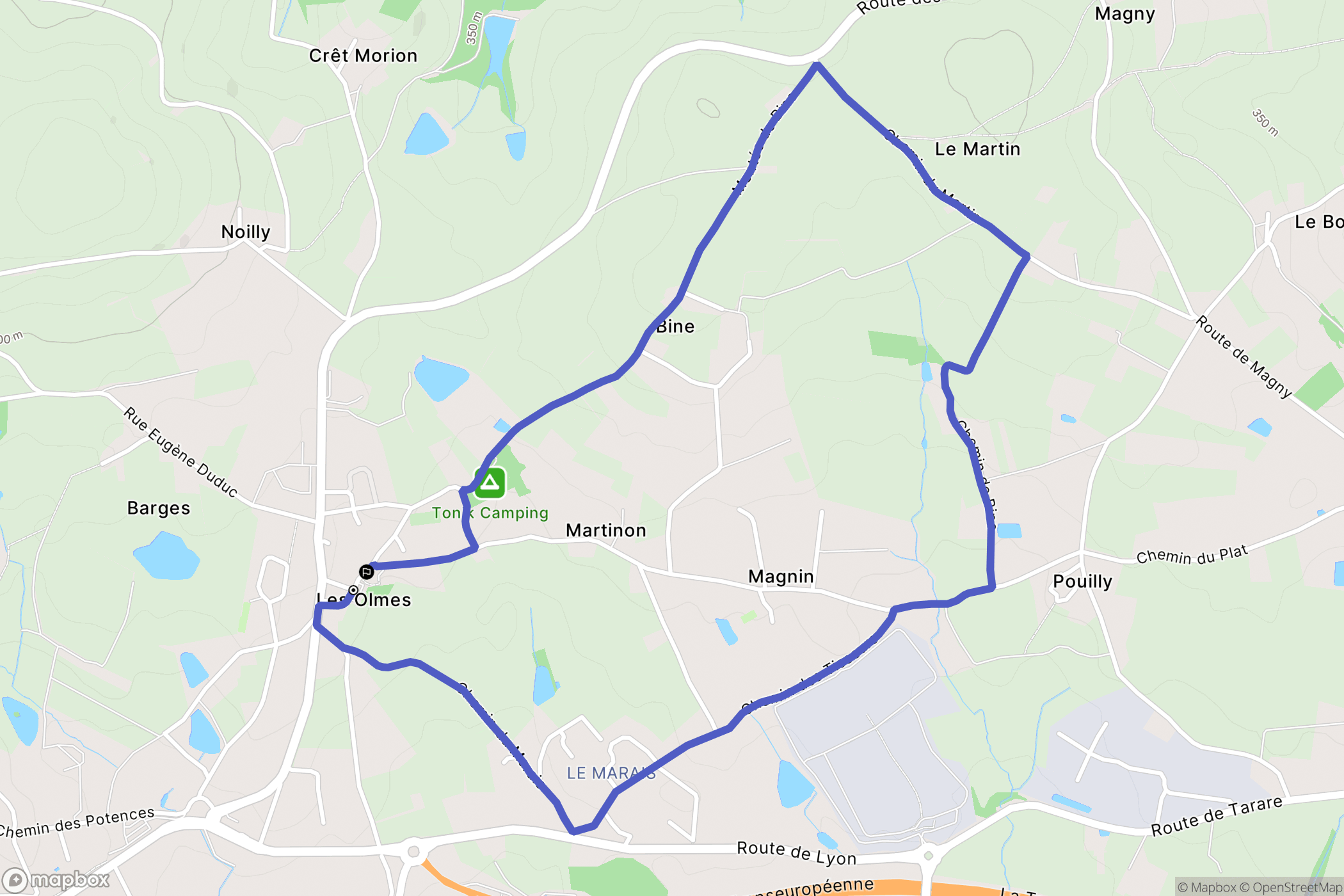 Vindry-sur-Turdine : carte du parcours de randonnée - France