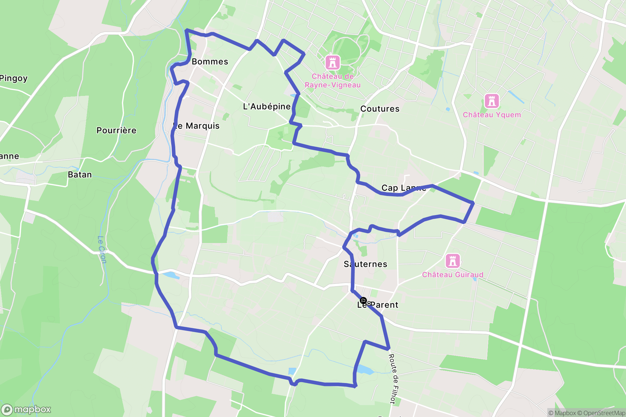 Sauternes : carte du parcours de randonnée - France