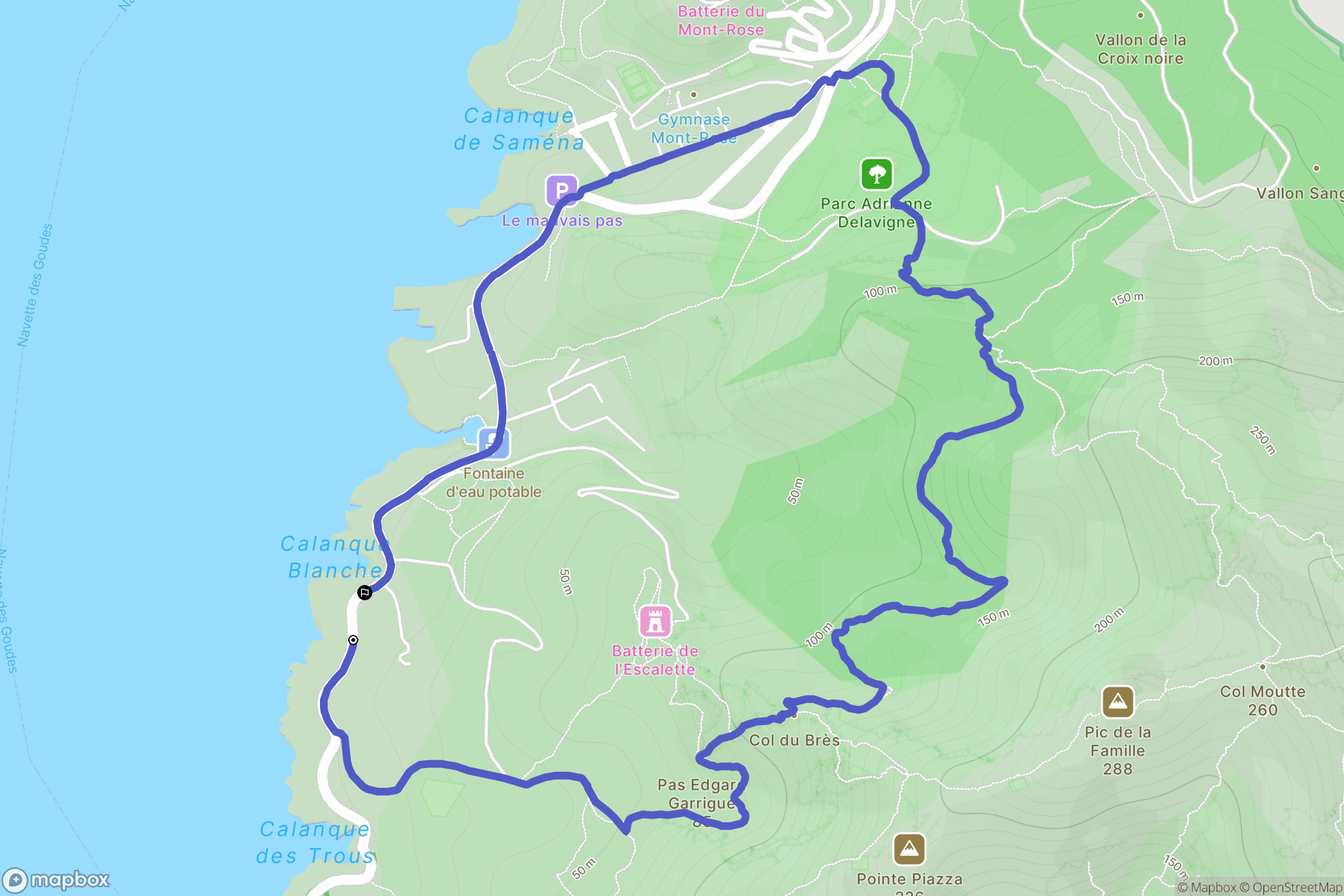 Marseille : carte du parcours de randonnée - France