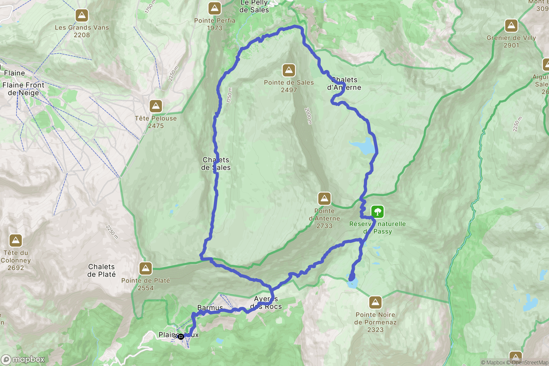 Passy : carte du parcours de randonnée - France