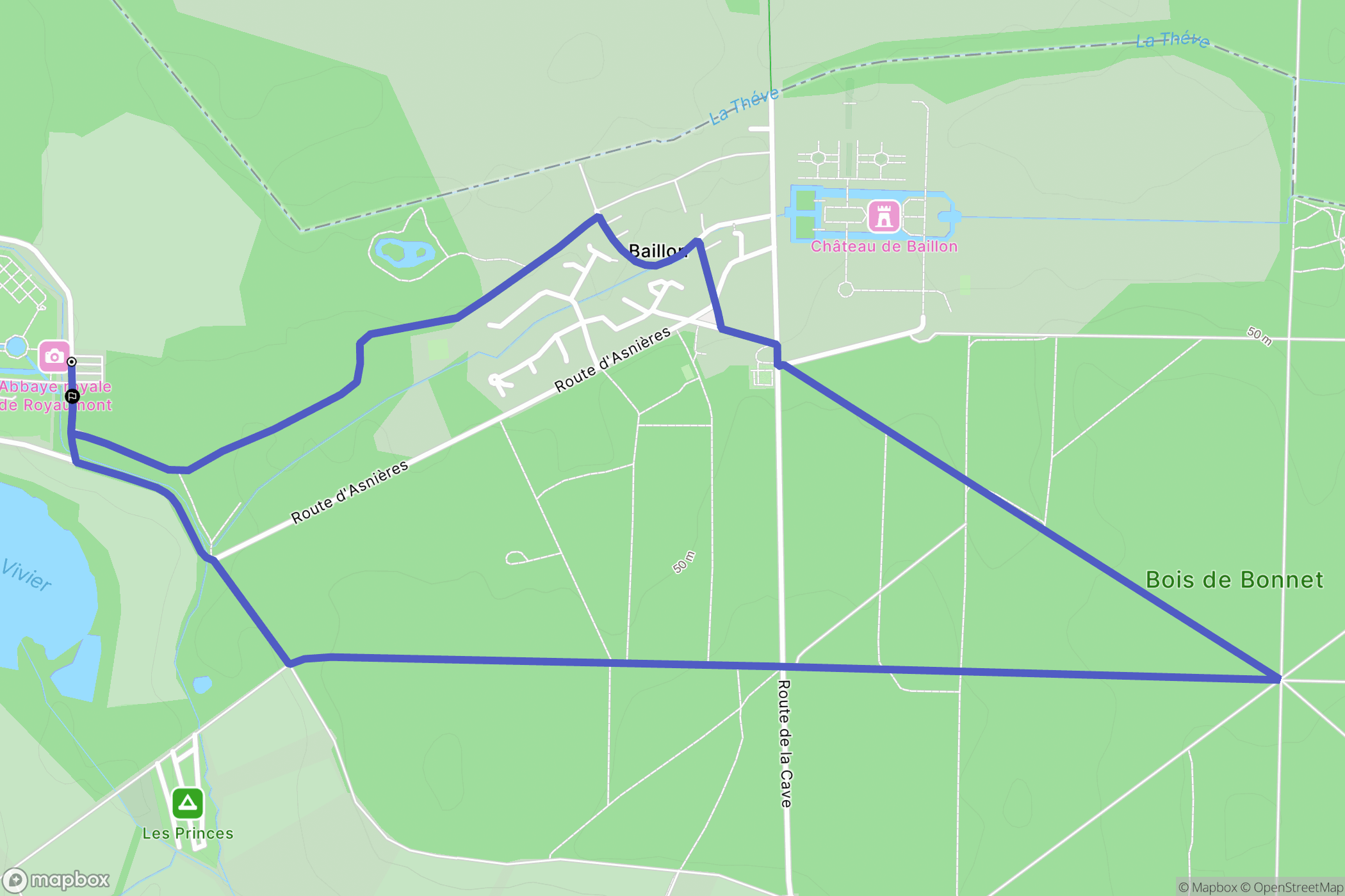 Asnières-sur-Oise : carte du parcours de randonnée - France