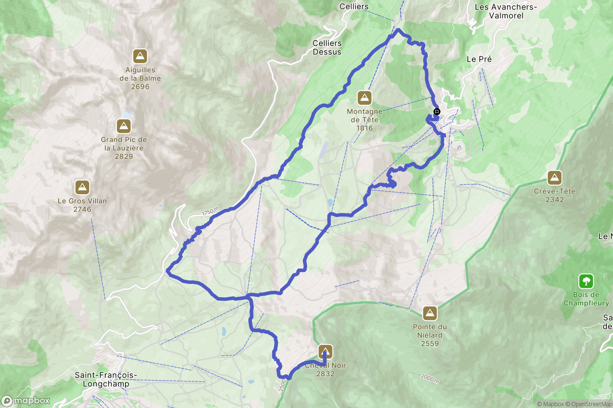 Les Avanchers-Valmorel : carte du parcours de randonnée - France
