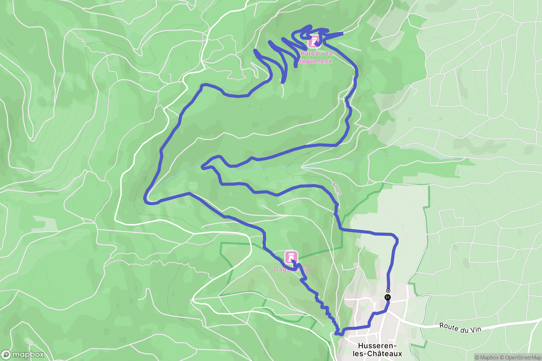 Husseren-les-Châteaux : carte du parcours de randonnée - France