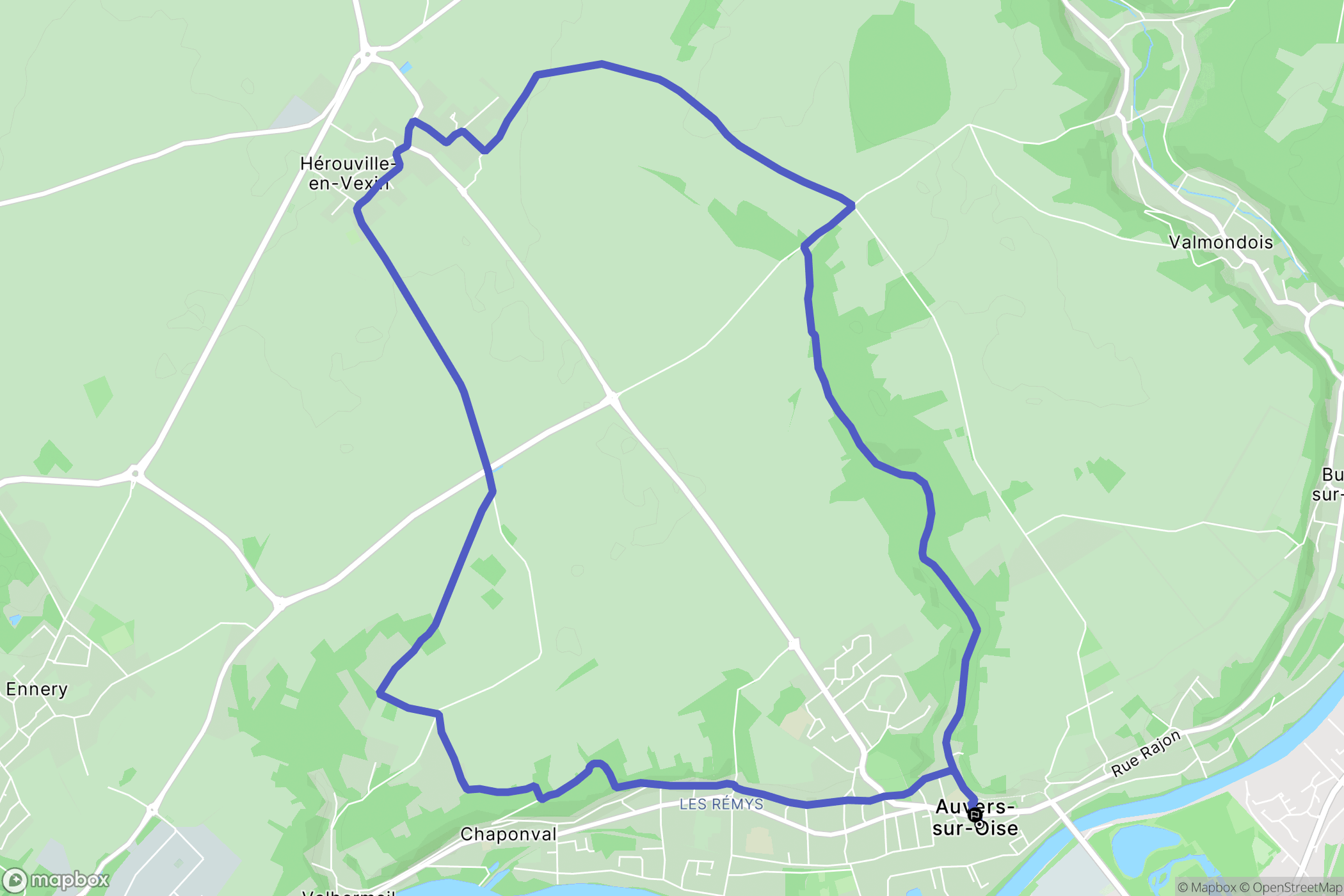 Auvers-sur-Oise : carte du parcours de randonnée - France