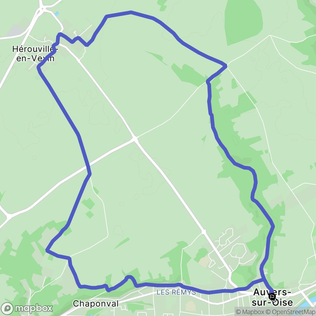 Auvers-sur-Oise : carte du parcours de randonnée - France