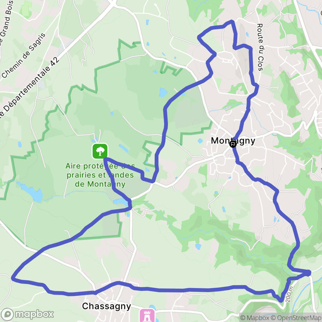 Montagny : carte du parcours de randonnée - France
