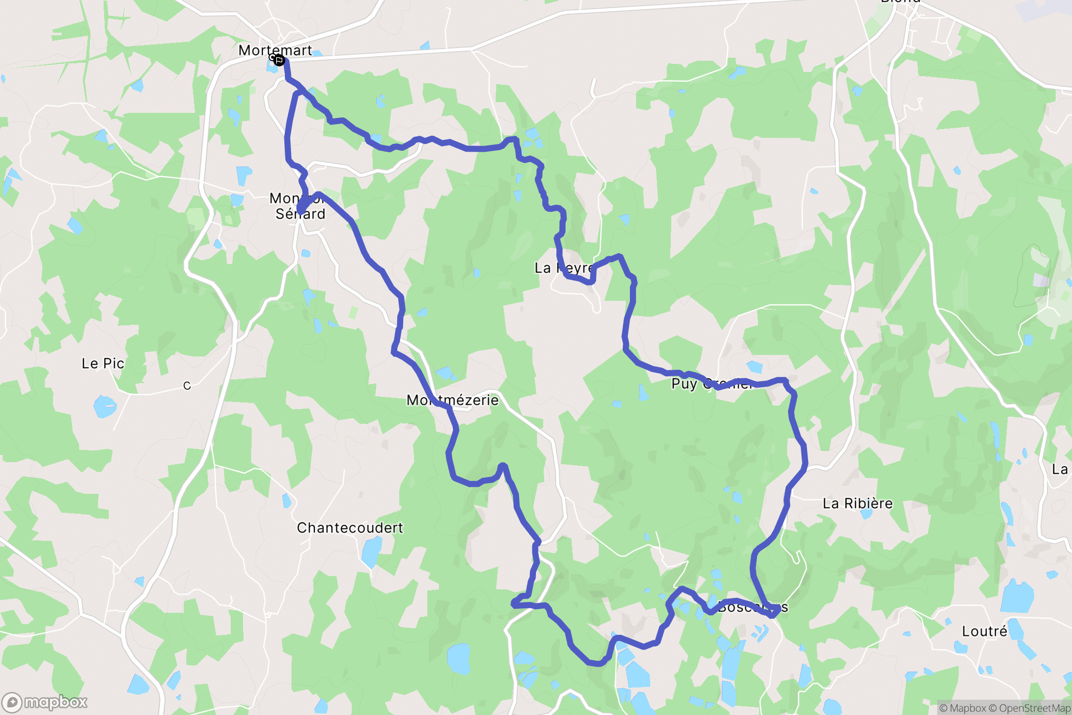 Mortemart : carte du parcours de randonnée - France