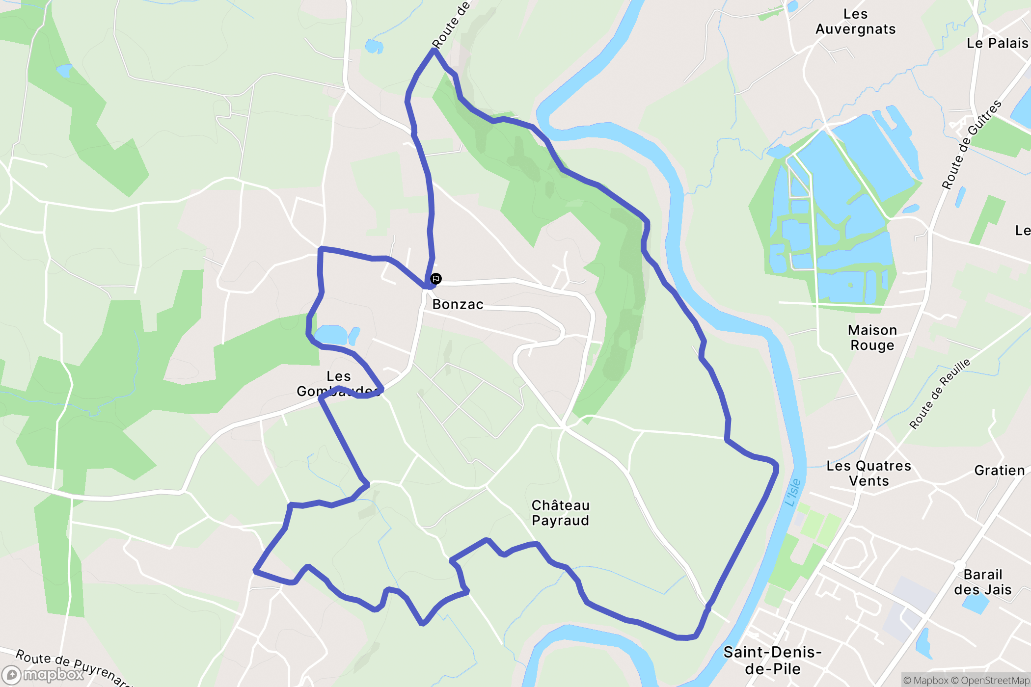 Bonzac : carte du parcours de randonnée - France