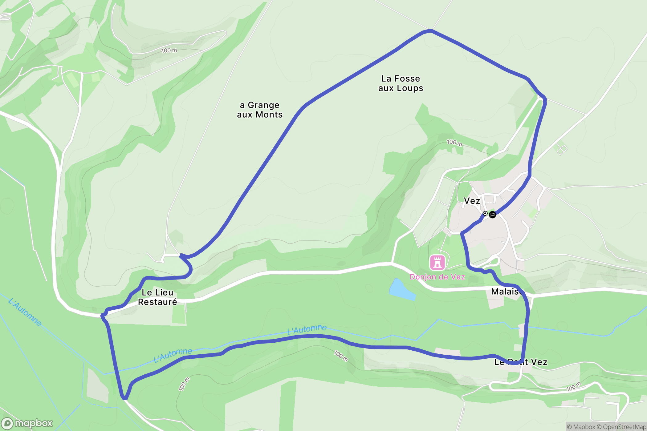 Vez : carte du parcours de randonnée - France