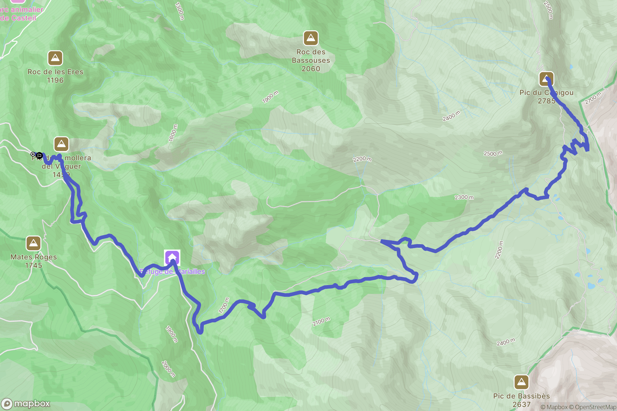 Coll de Creu, Casteil : carte du parcours de randonnée - France