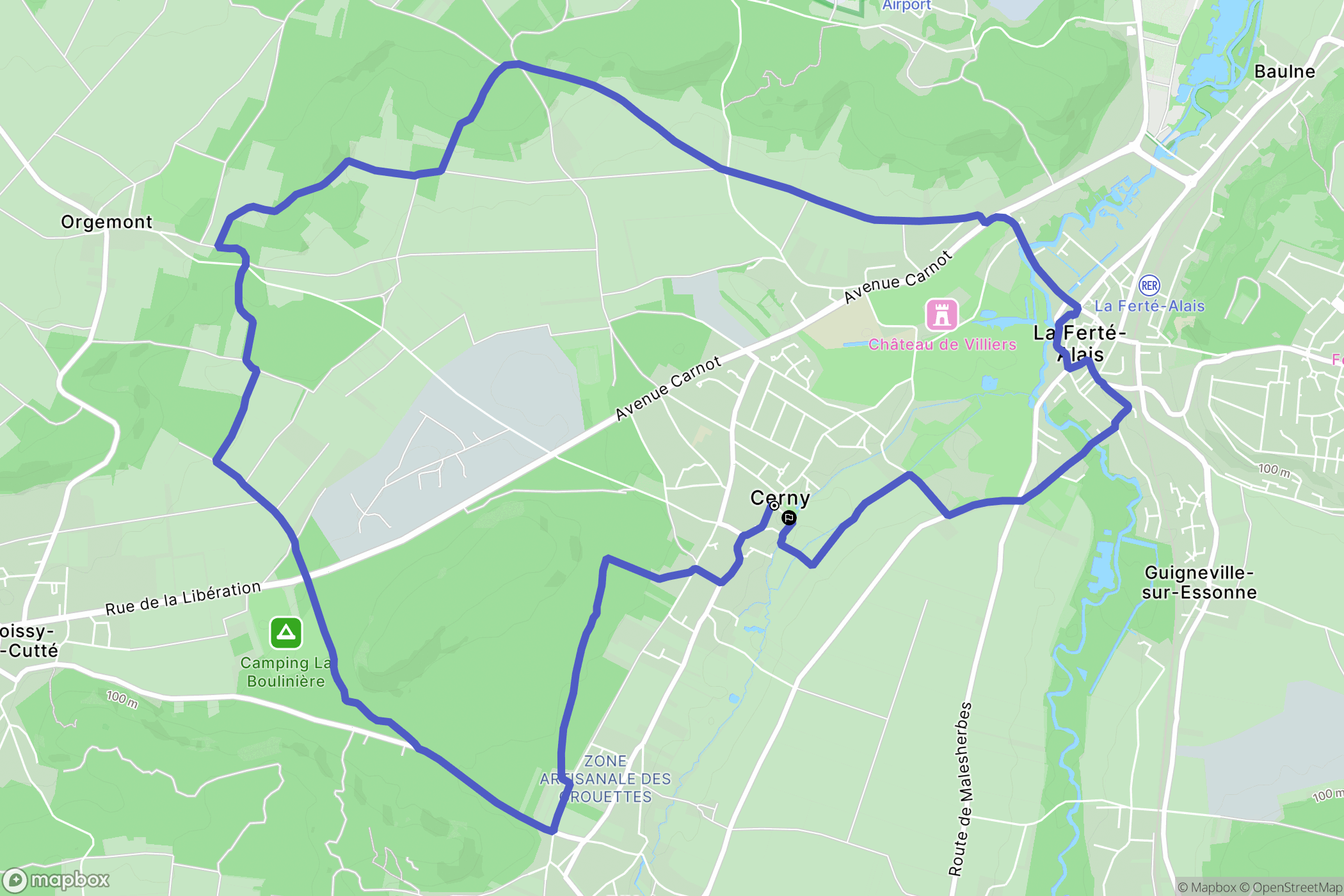 Cerny : carte du parcours de randonnée - France